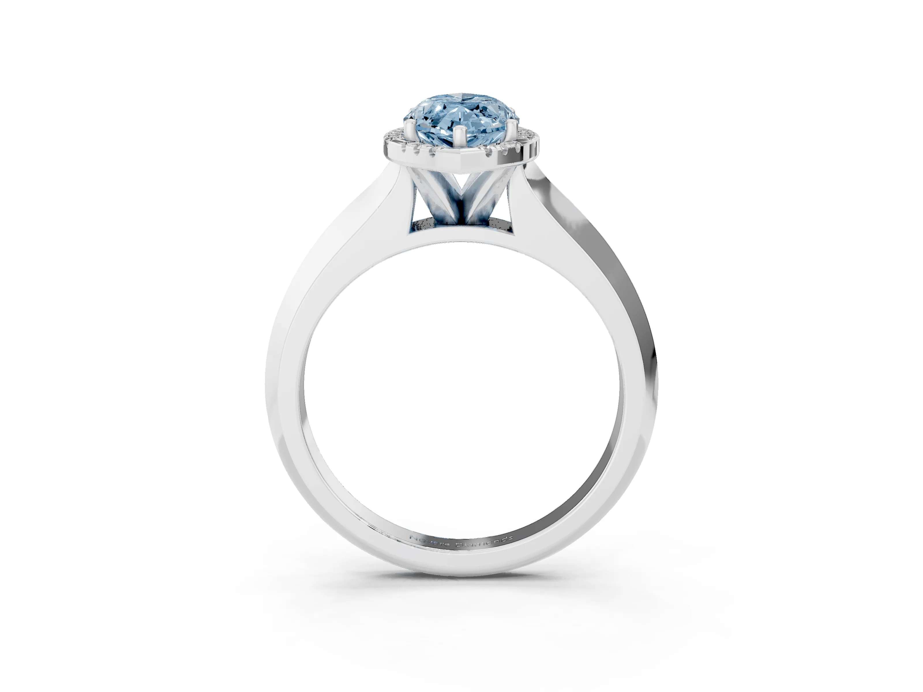 Fancy Blue Marquise Cut Diamond Halo Ring Set in White gold with Cathedral Band and Prong Setting