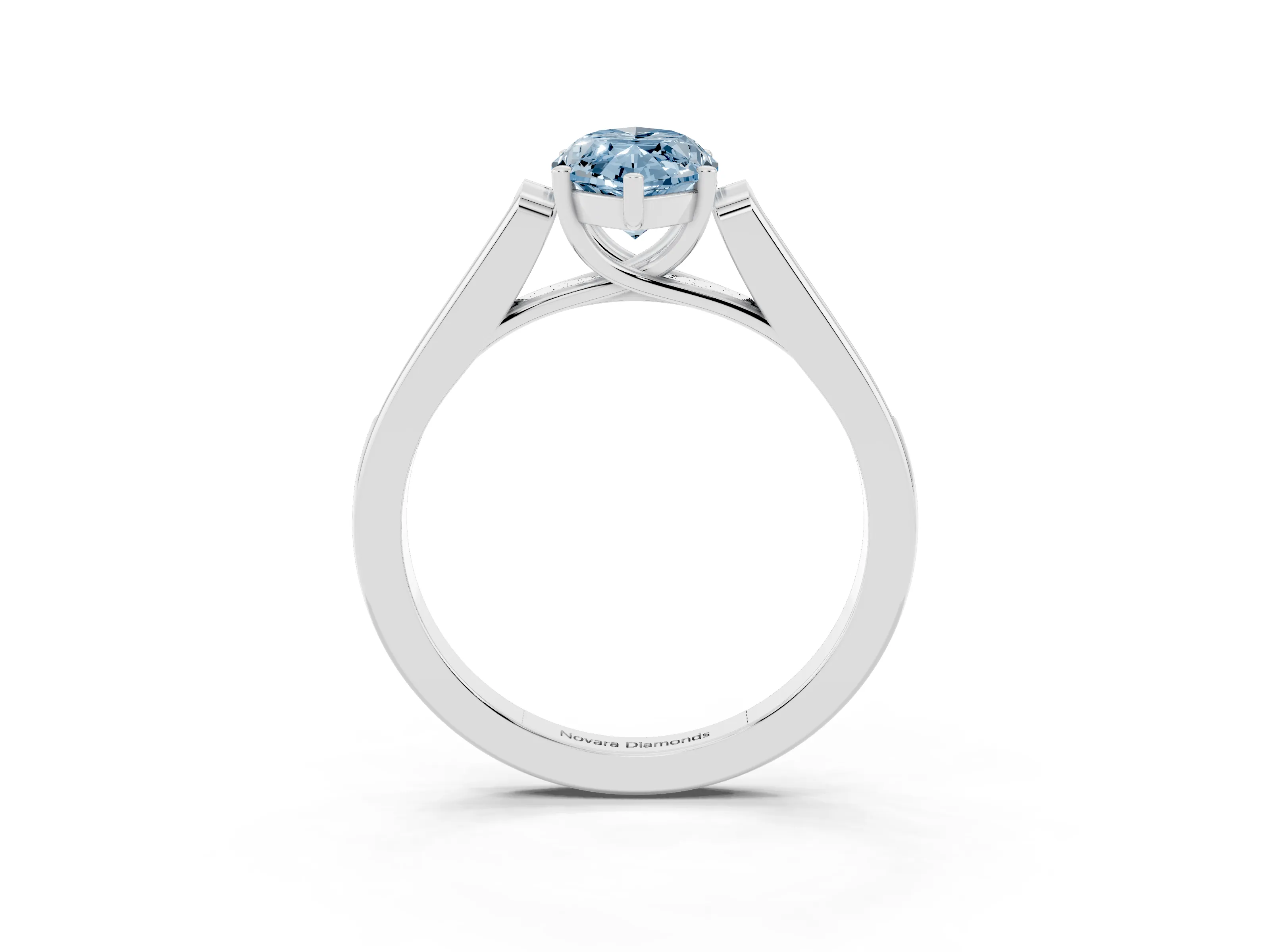 Fancy Blue Marquise Cut Diamond Solitaire Cathedral Engagement Ring Set in White gold with Channel-Set Band and Prong Setting