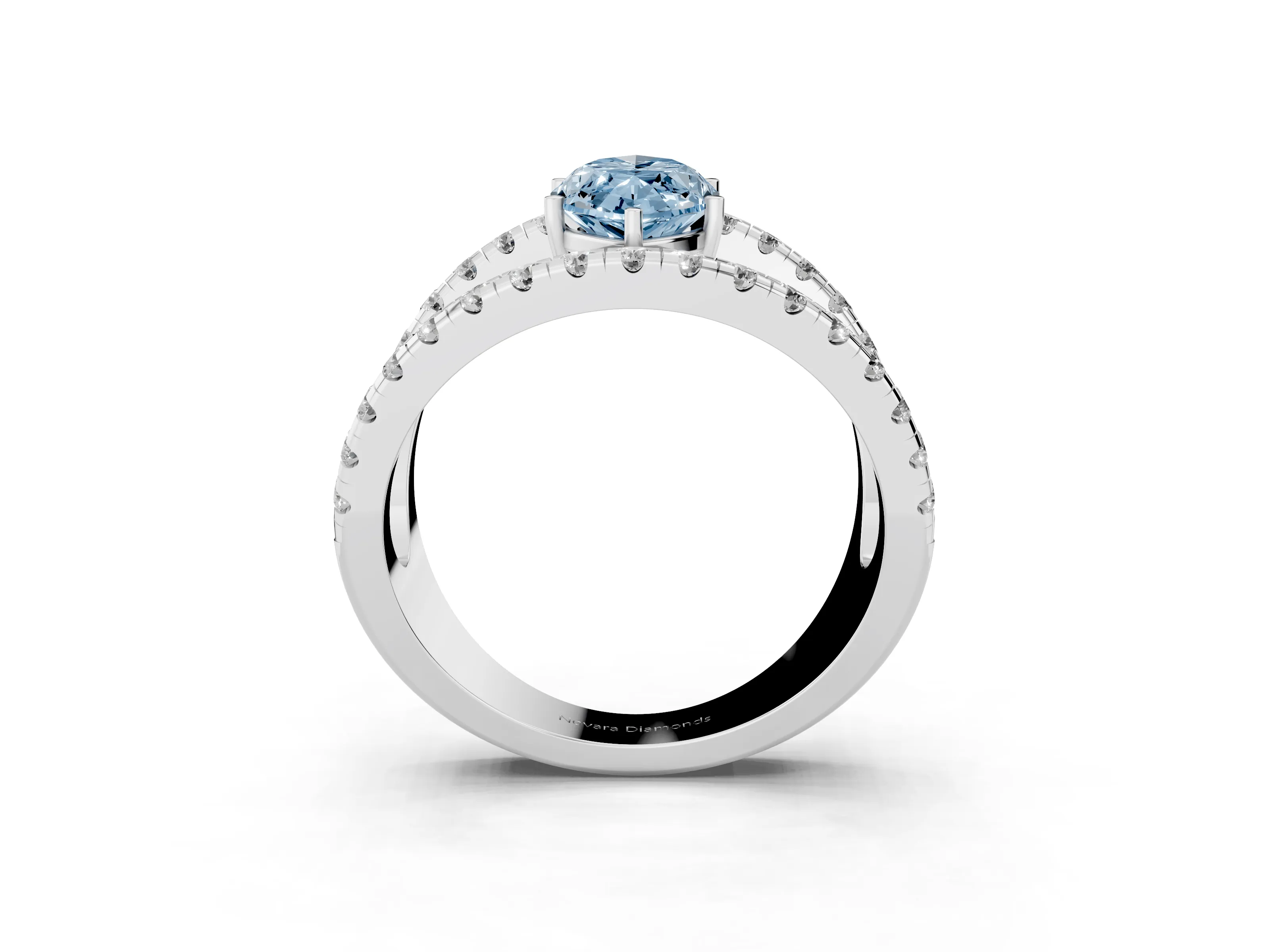 Fancy Blue Marquise Cut Diamond Split Shank Pavé Solitaire Ring Set in Platinum with Open Shank Design