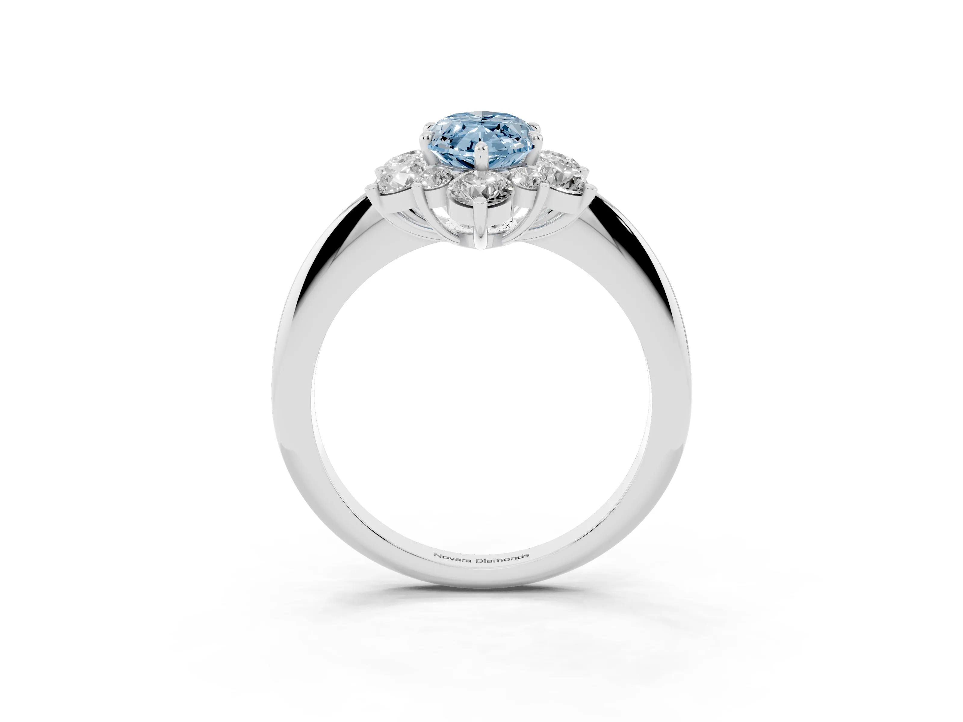 Fancy Blue Marquise Cut Diamond Cluster Halo Ring Set in Platinum with Solitaire Band and Prong Setting