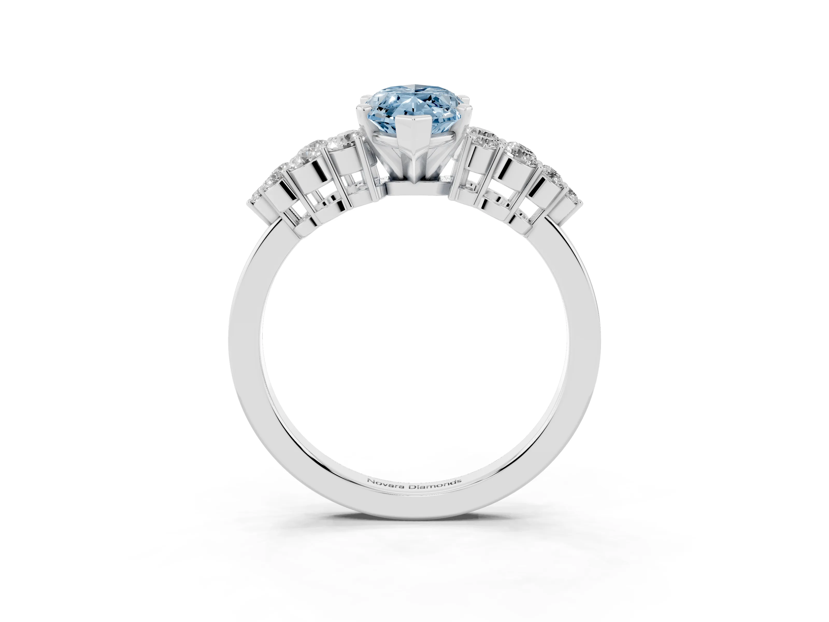 Fancy Blue Marquise Cut Diamond Cluster Engagement Ring Set in Silver with Pavé Band and Prong Setting