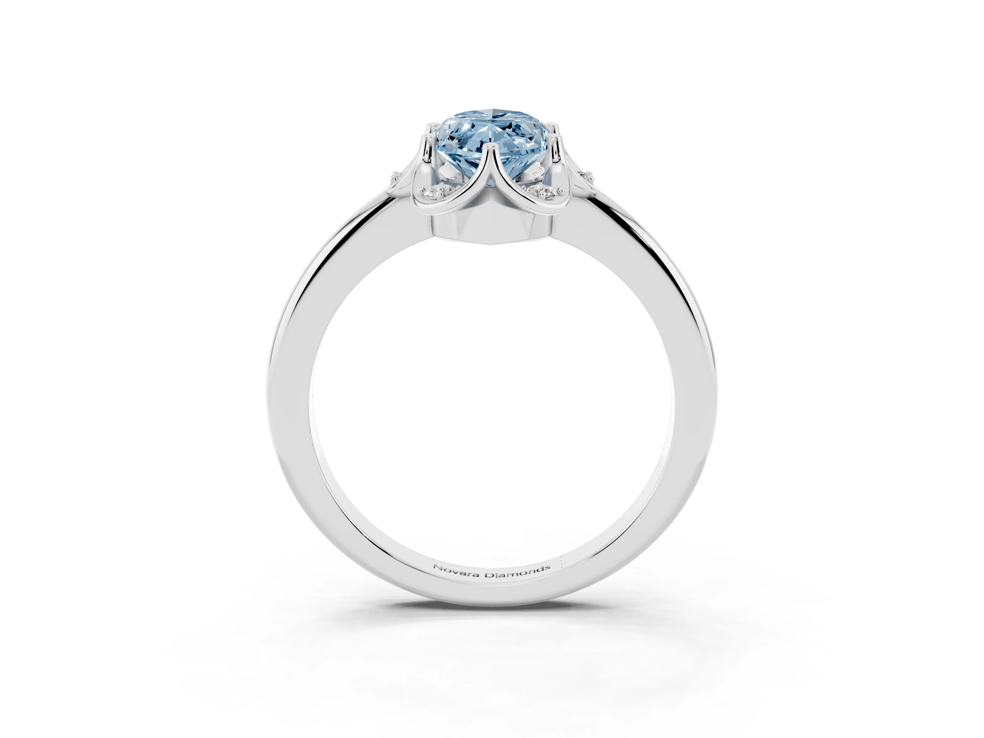 Fancy Blue Marquise Cut Diamond Round Cluster Halo Ring Set in White gold with Solitaire Band and Prong Setting