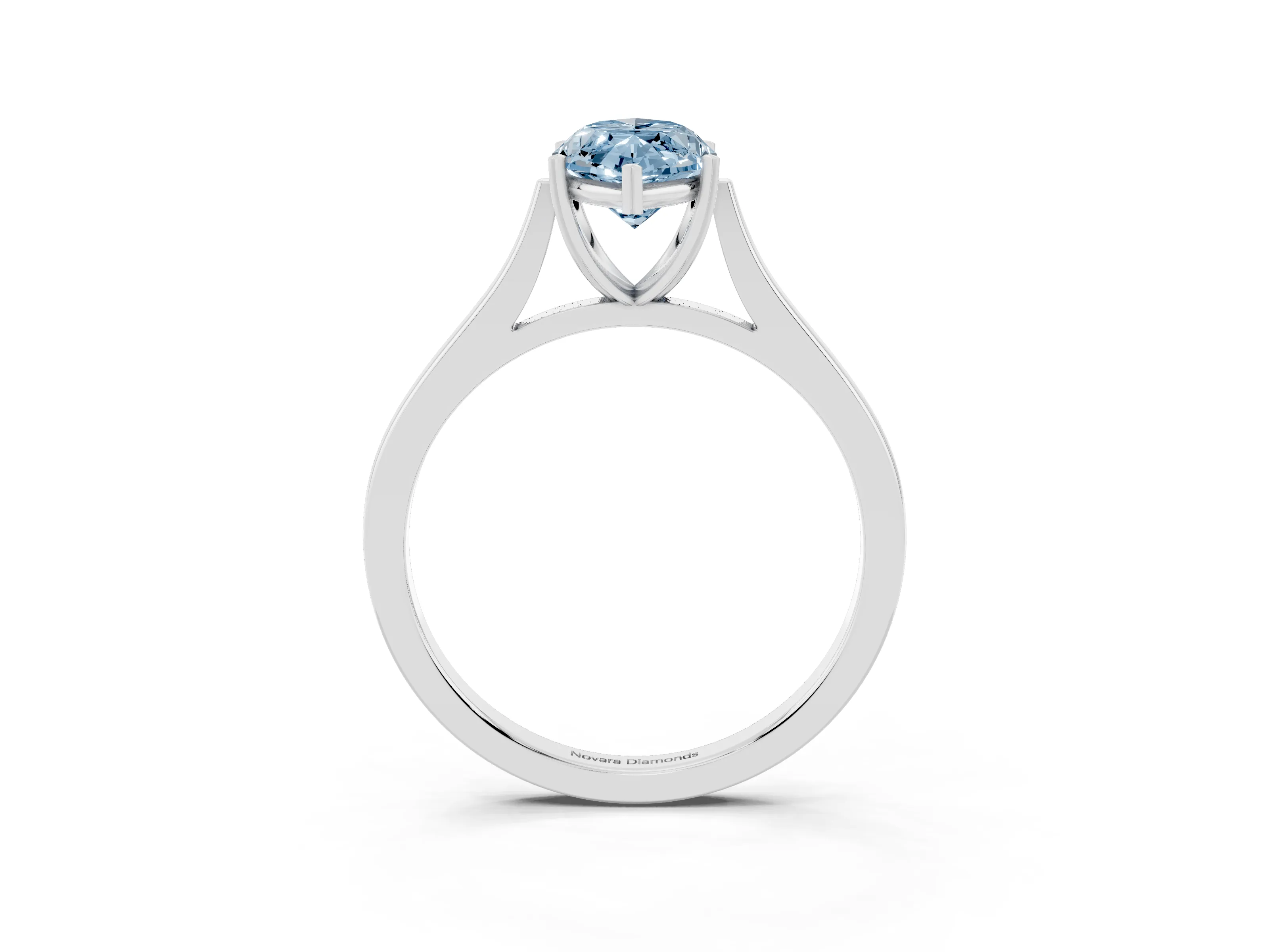 Fancy Blue Marquise Cut Diamond Solitaire Heart Prong Engagement Ring Set in Silver with Tapered Band