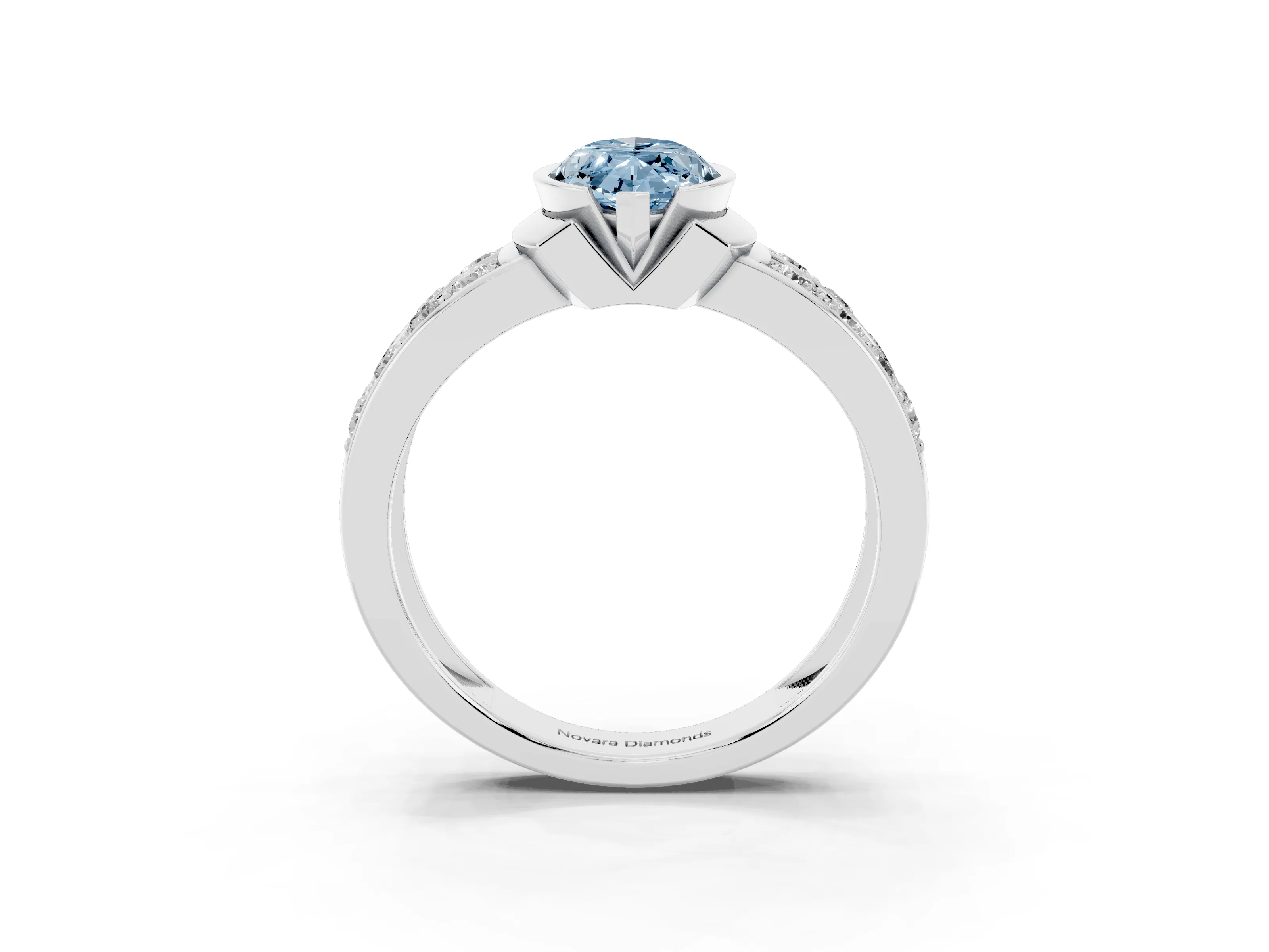 Fancy Blue Marquise Cut Diamond Wide Channel Set Band Ring Set in White gold with Bezel Setting