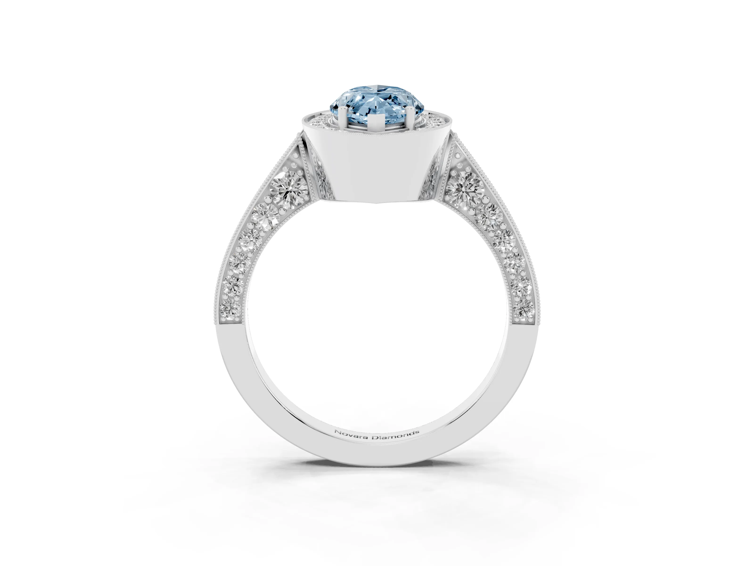 Fancy Blue Marquise Cut Diamond Halo Engagement Ring Set in Platinum with Accent Split Shank Band