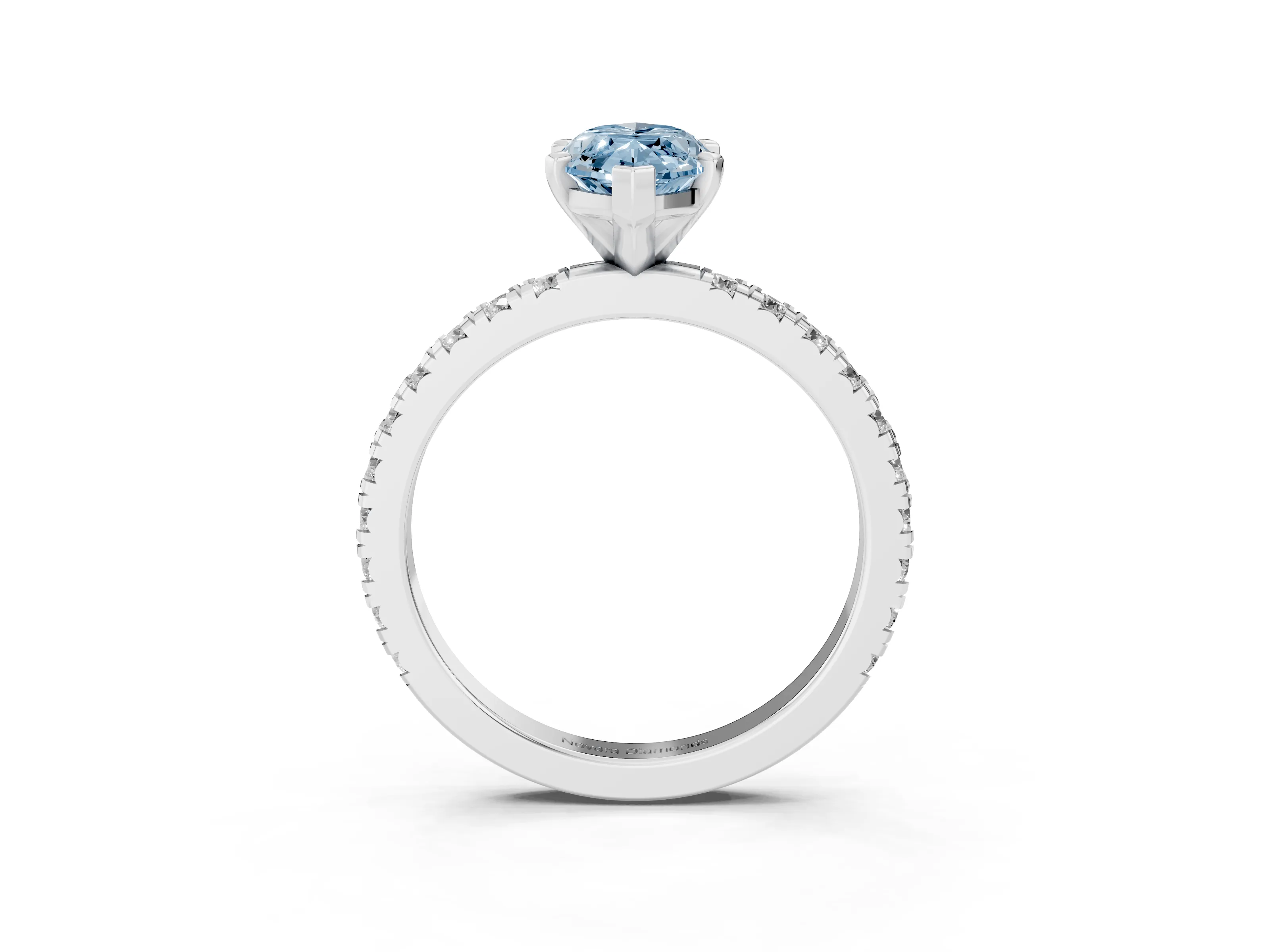 Fancy Blue Marquise Cut Diamond Pavé Band Solitaire Set in White gold with Prong Setting