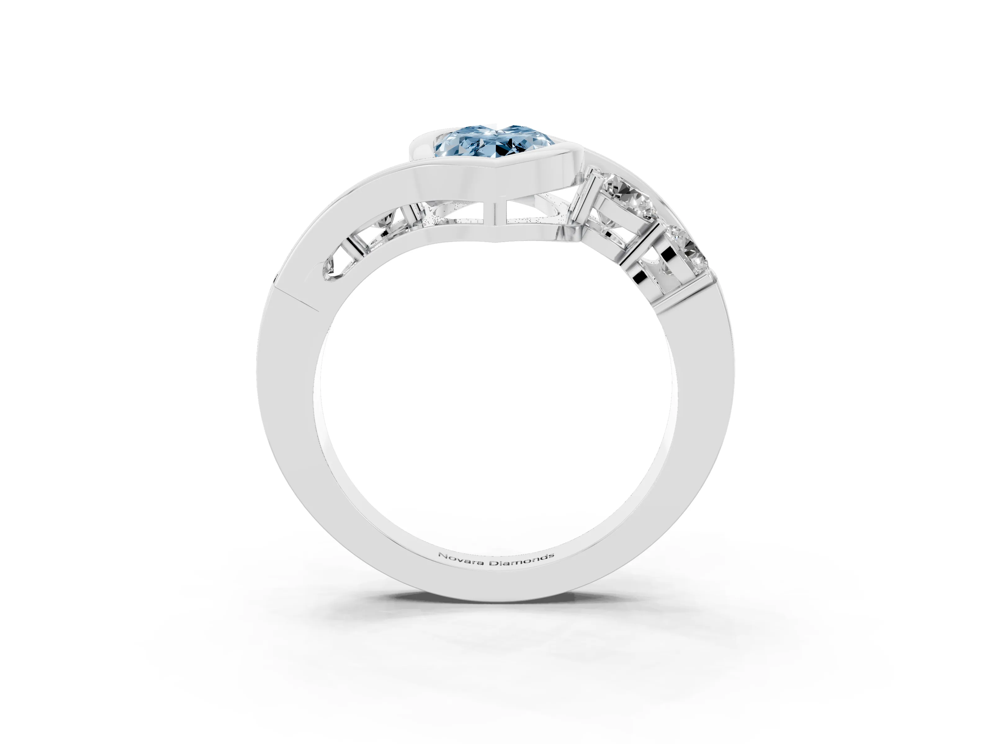 Fancy Blue Marquise Cut Diamond Bezel Bypass Ring Set in Platinum with Round Accents