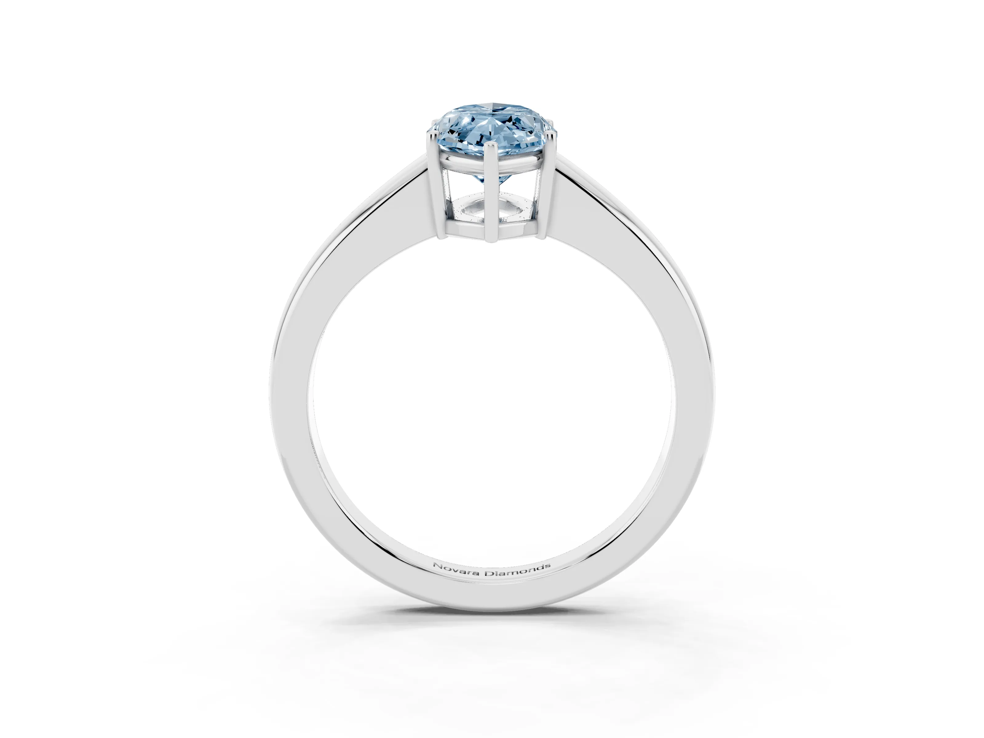 Fancy Blue Marquise Cut Diamond Solitaire Ring Set in Silver with Tapered Band and Prong Setting