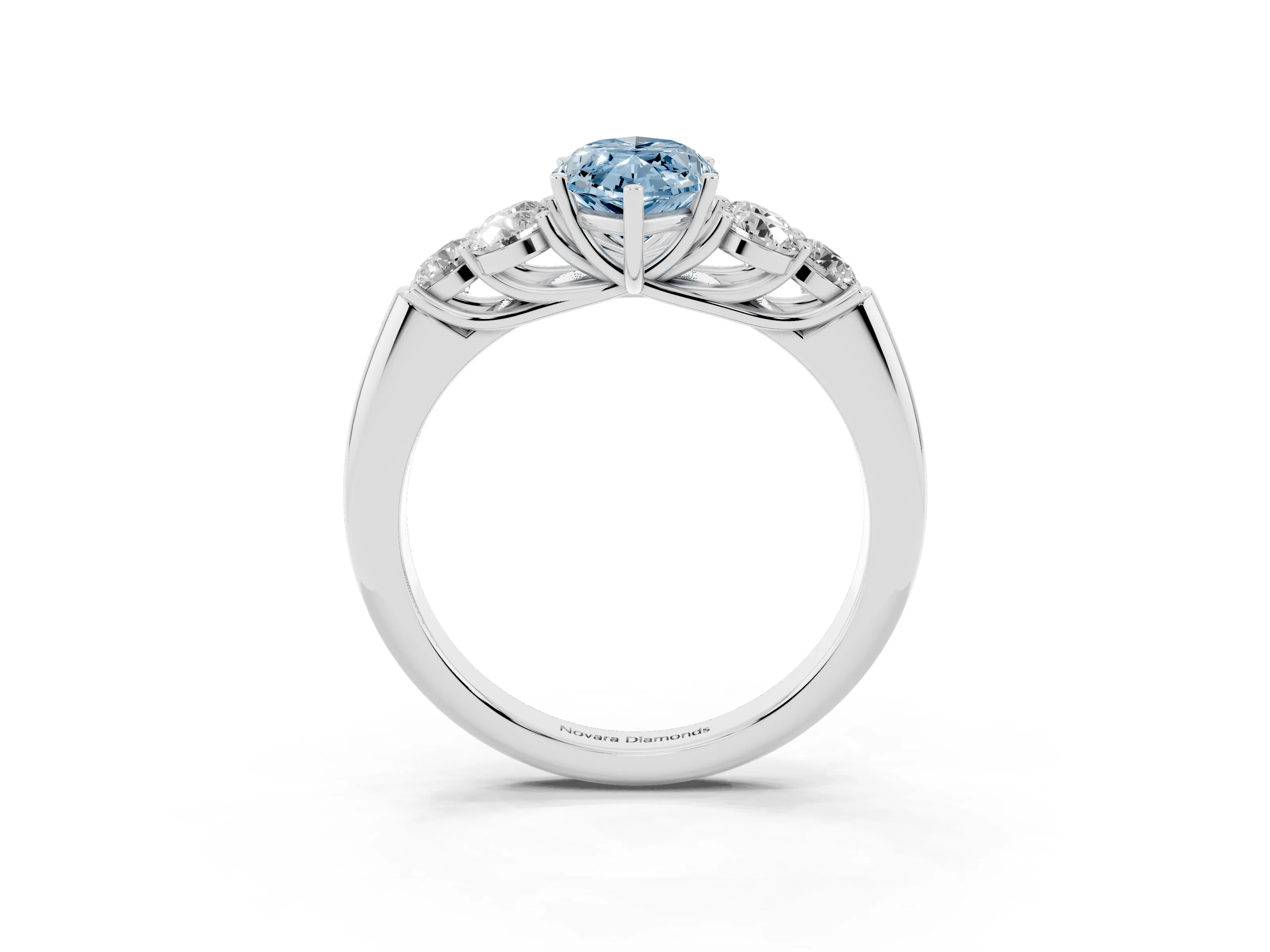Fancy Blue Marquise Cut Diamond Cluster Ring Set in Platinum with Round Accent Stones and Prong Setting on a Plain Band