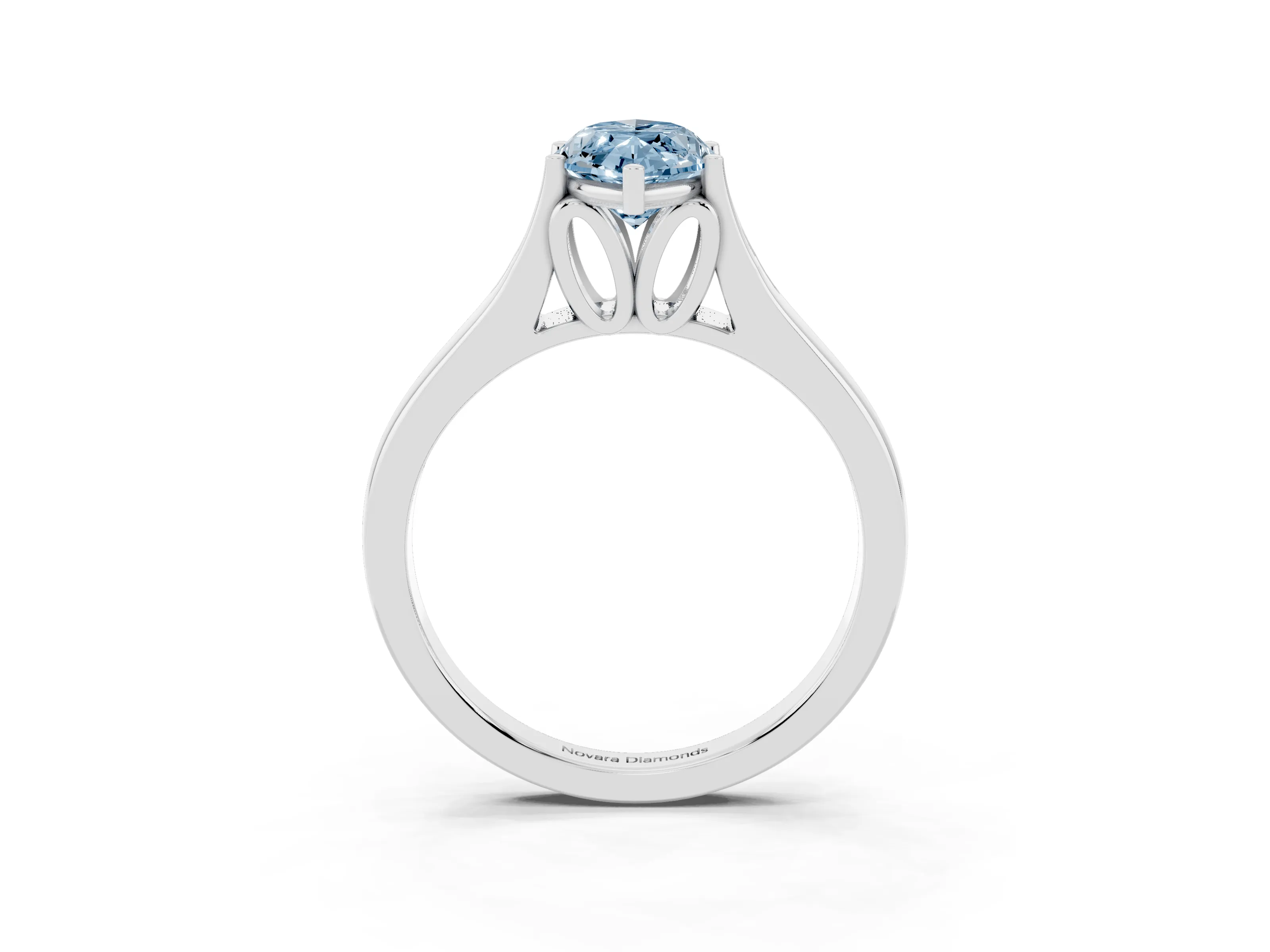 Fancy Blue Marquise Cut Diamond Solitaire Ring Set in White gold with Arched Cathedral Band and Prong Setting