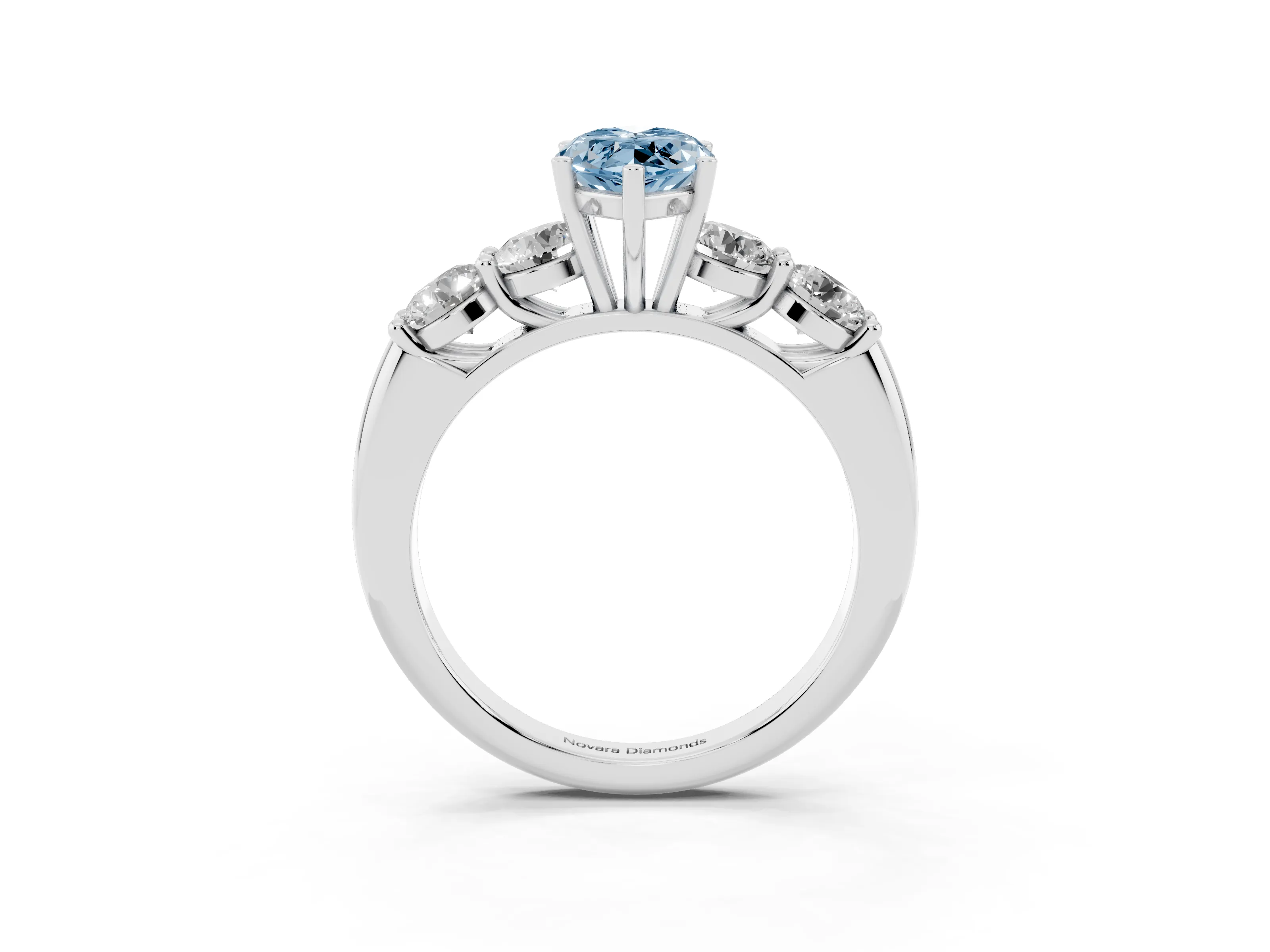 Fancy Blue Marquise Cut Diamond Five-Stone Prong Set Ring Set in White gold with Classic Band