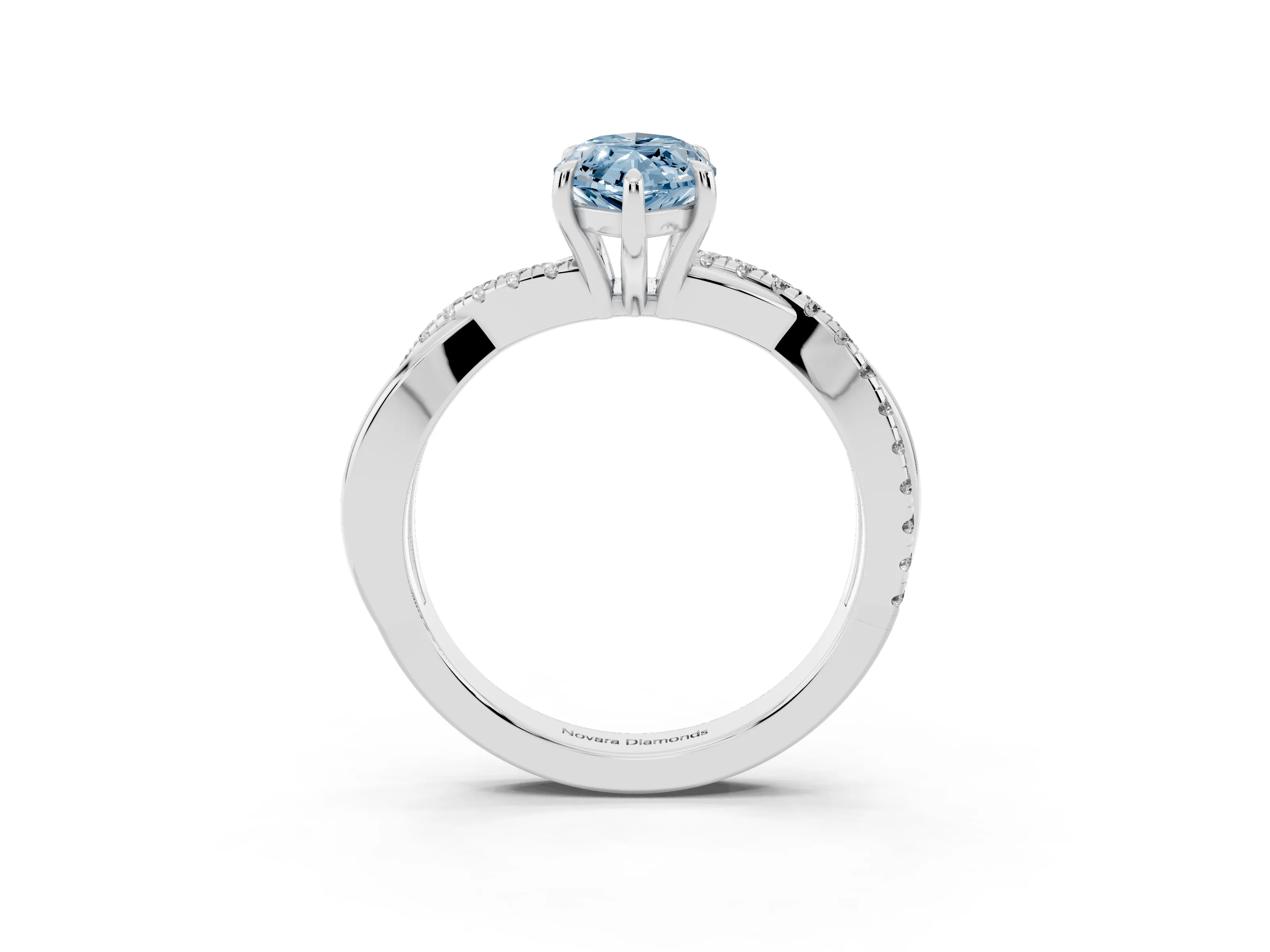 Fancy Blue Marquise Cut Diamond Twisted Pavé Band Ring Set in Platinum with Prong Setting