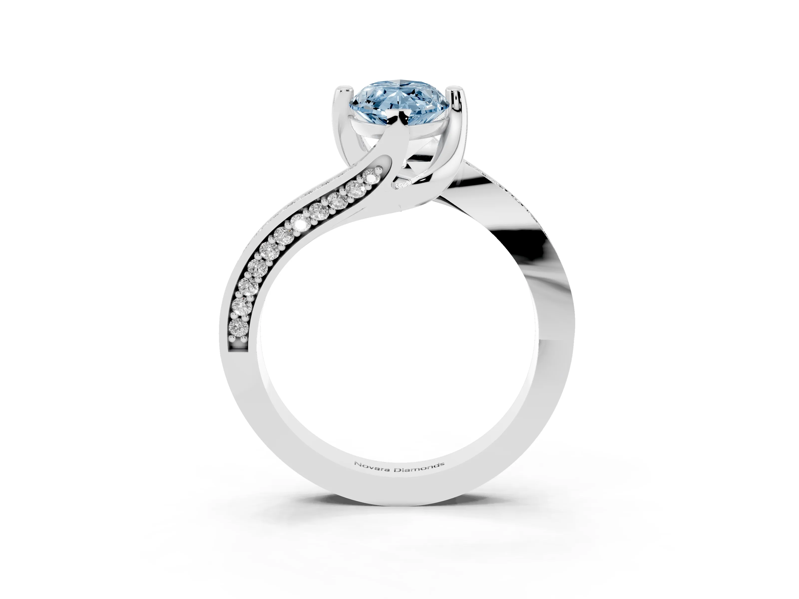Fancy Blue Marquise Cut Diamond Solitaire Ring Set in Platinum with Intertwined Pavé Twist Band