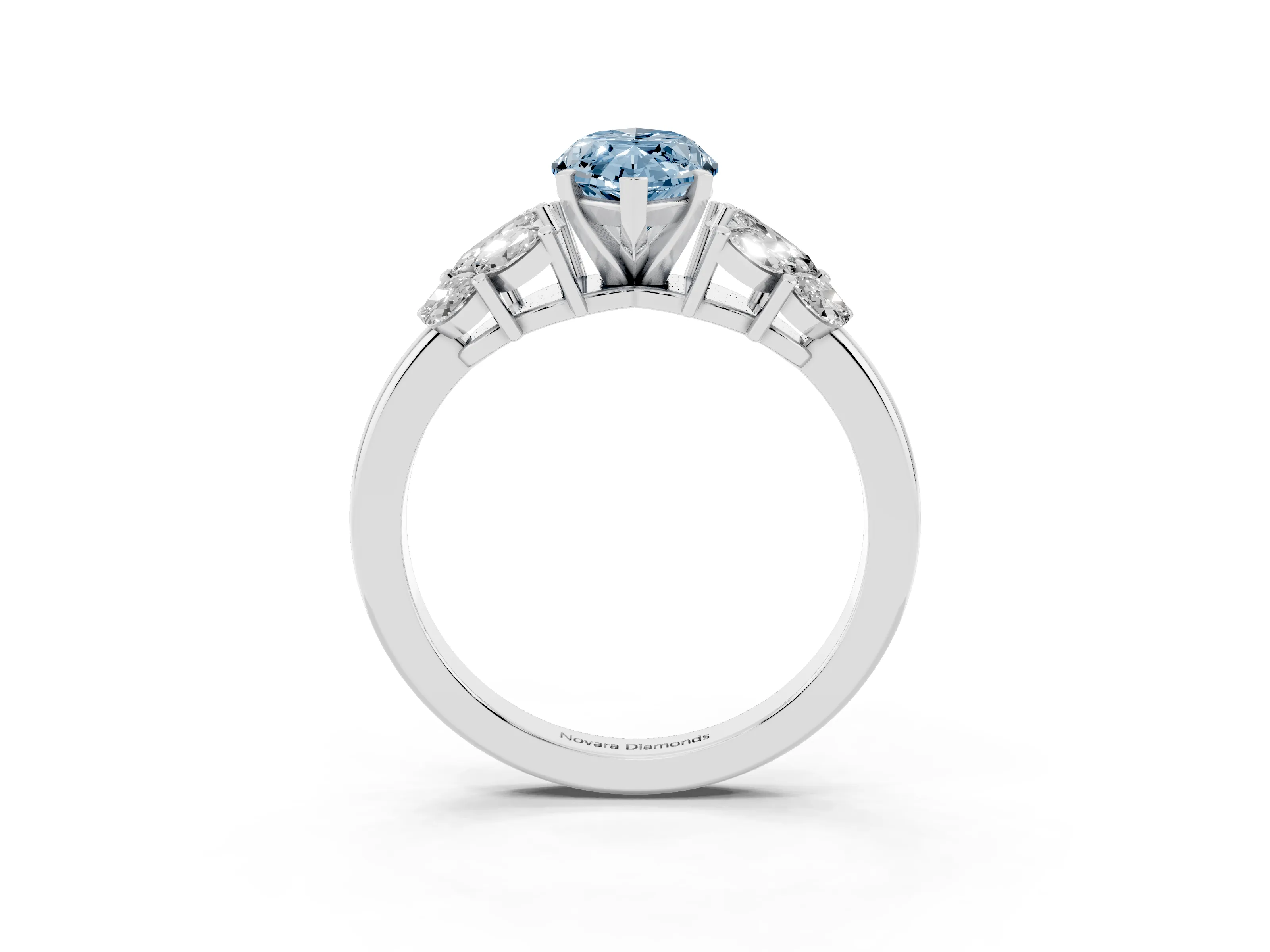 Fancy Blue Marquise Cut Diamond Cluster Leaf Design Ring Set in Platinum with Prong Setting