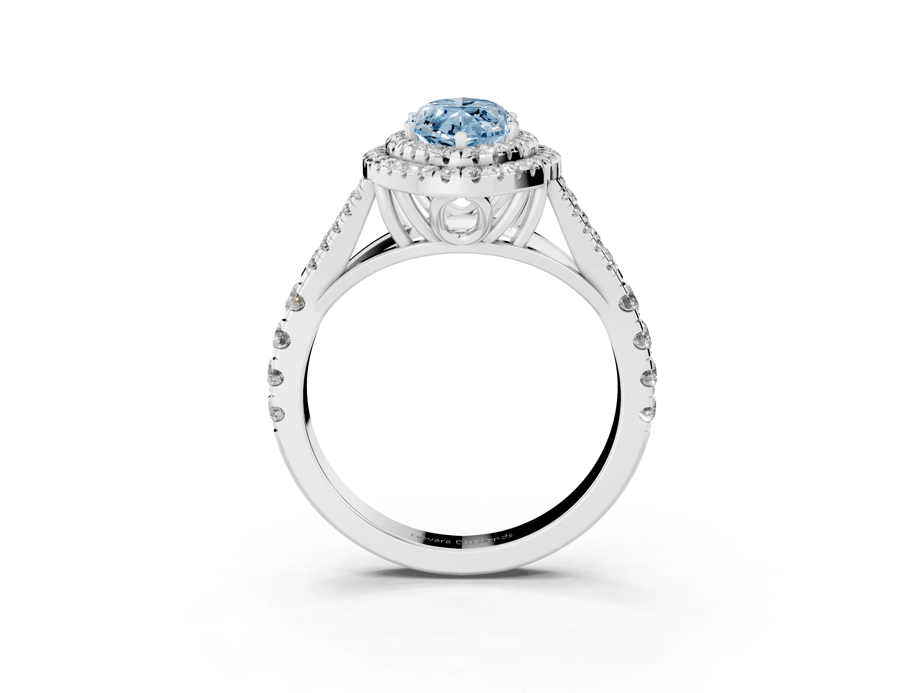 Fancy Blue Marquise Cut Diamond Pavé Split Shank Double Halo Engagement Ring Set in Platinum
