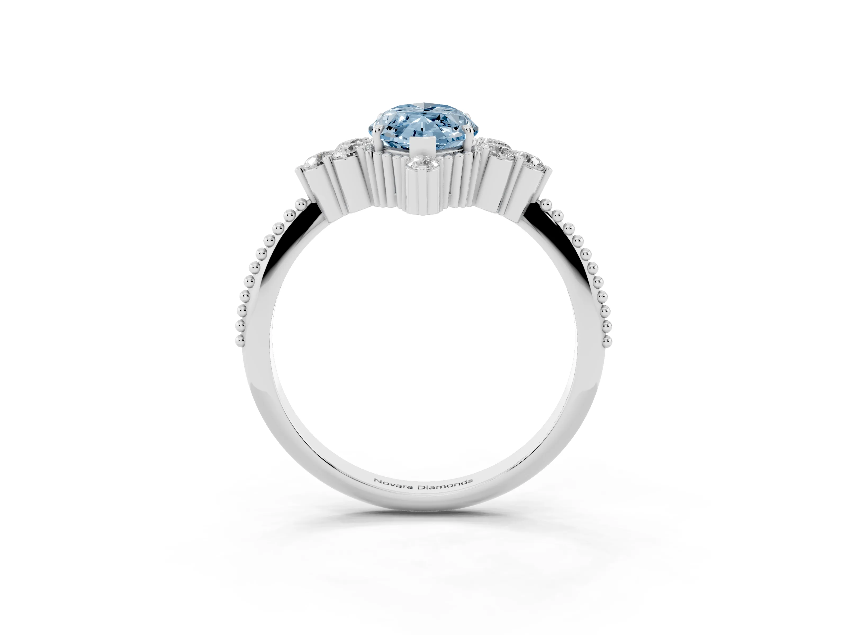 Fancy Blue Marquise Cut Diamond Cluster Ring Set in Silver with Beaded Band