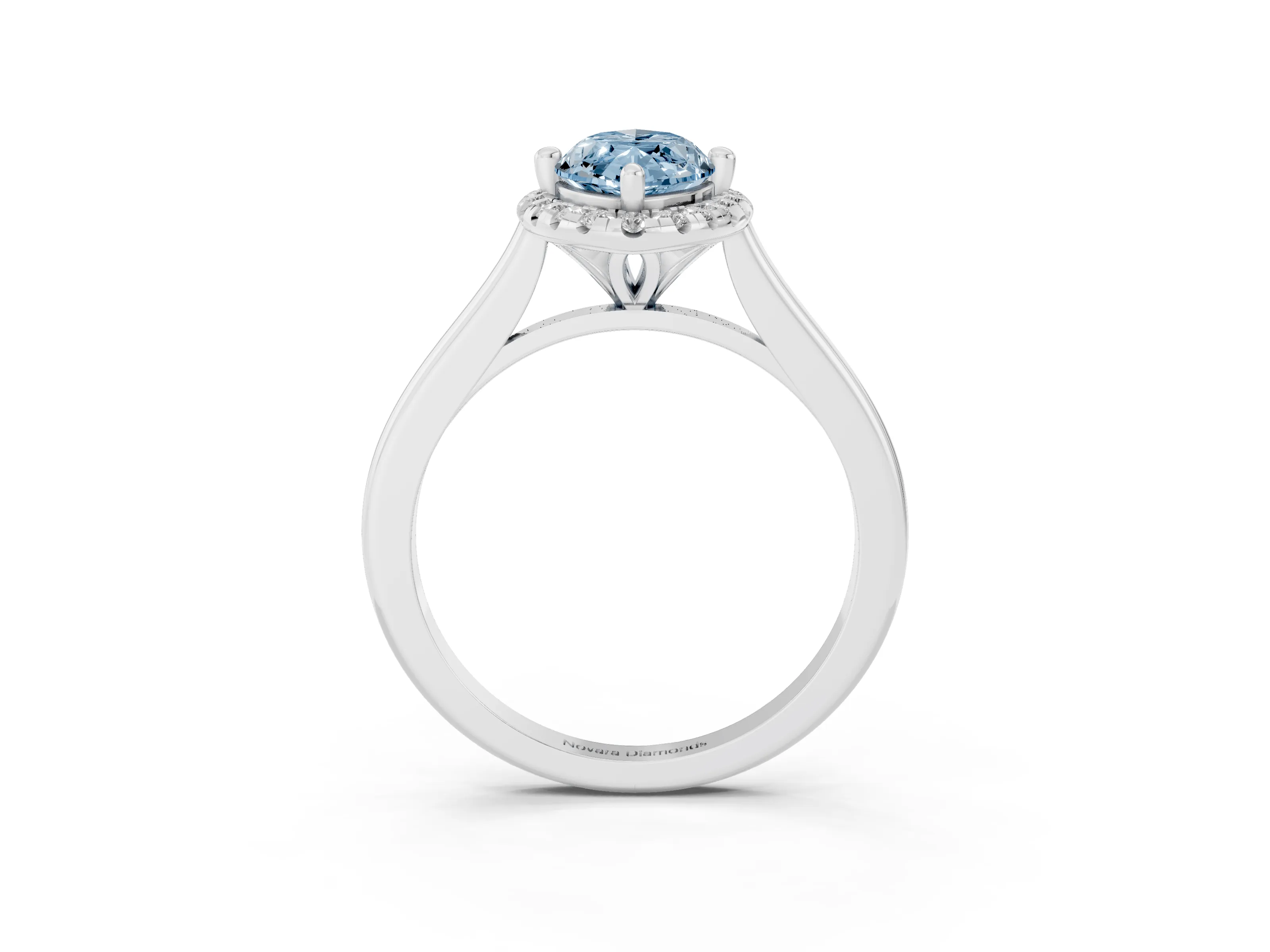 Fancy Blue Marquise Cut Diamond Halo Engagement Ring Set in Silver with Pavé Band and Rising Shoulders