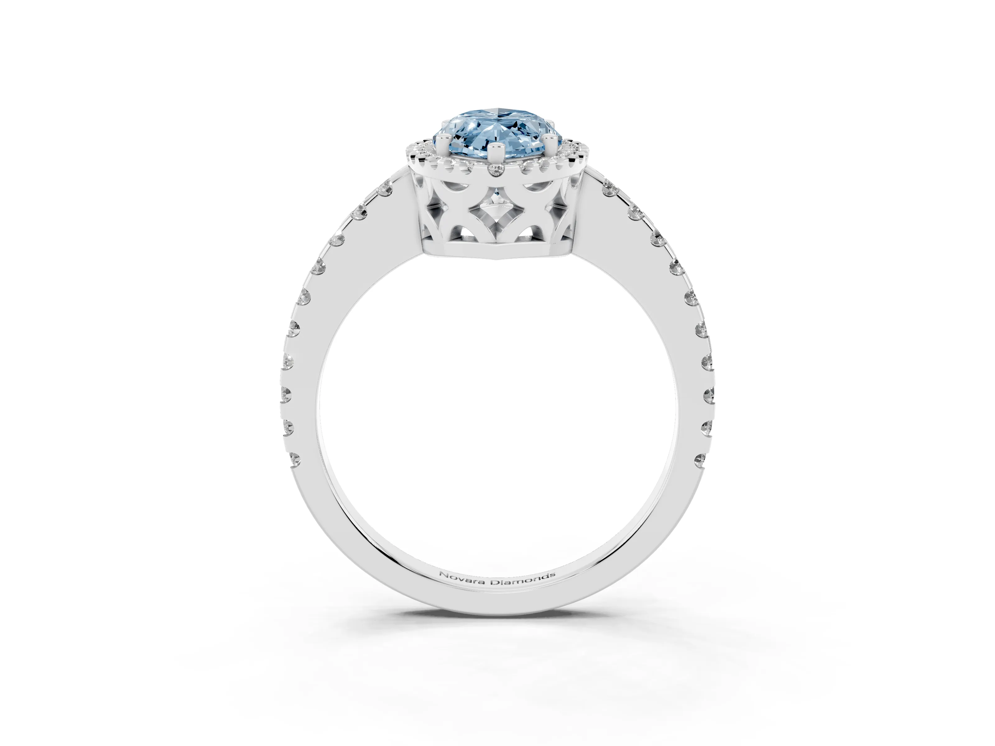 Fancy Blue Marquise Cut Diamond Halo Ring Set in Silver with Pavé Shoulders and Halo-Framed Center