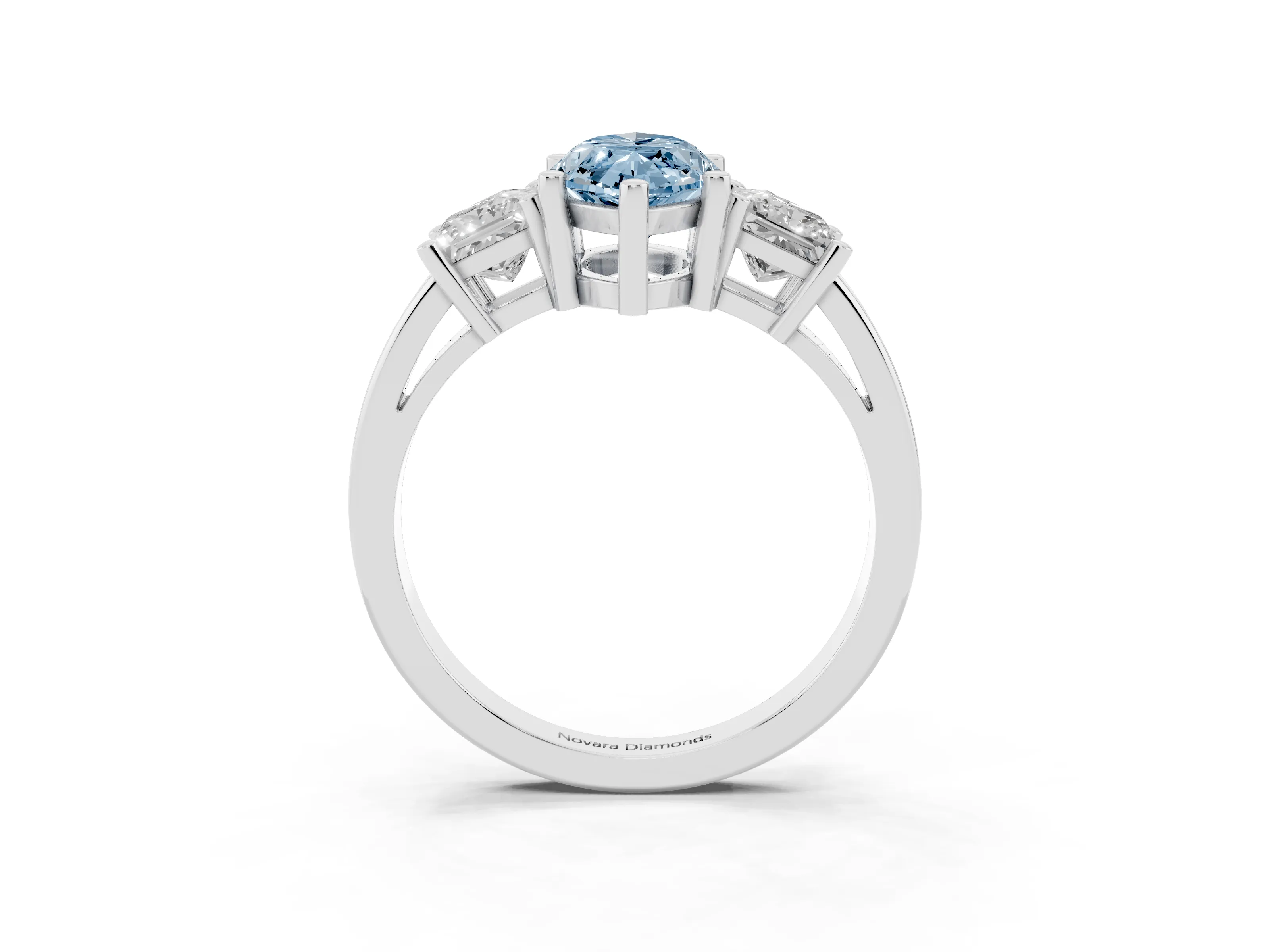 Fancy Blue Three-Stone Marquise Cut Diamond Solitaire Ring Set in White gold with Prong Setting