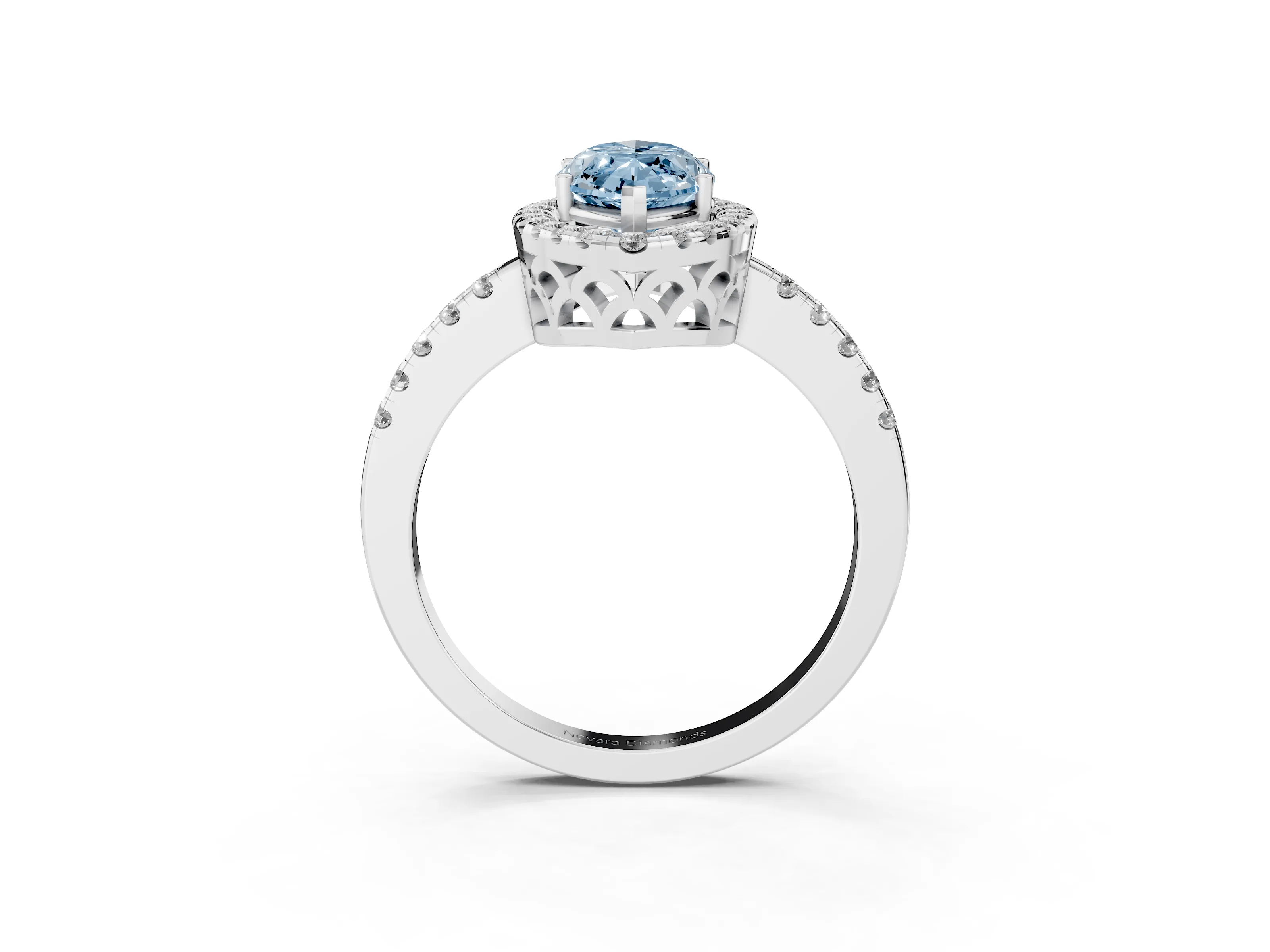 Fancy Blue Marquise Cut Diamond Pavé Band Halo Engagement Ring Set in Platinum with Prong Setting
