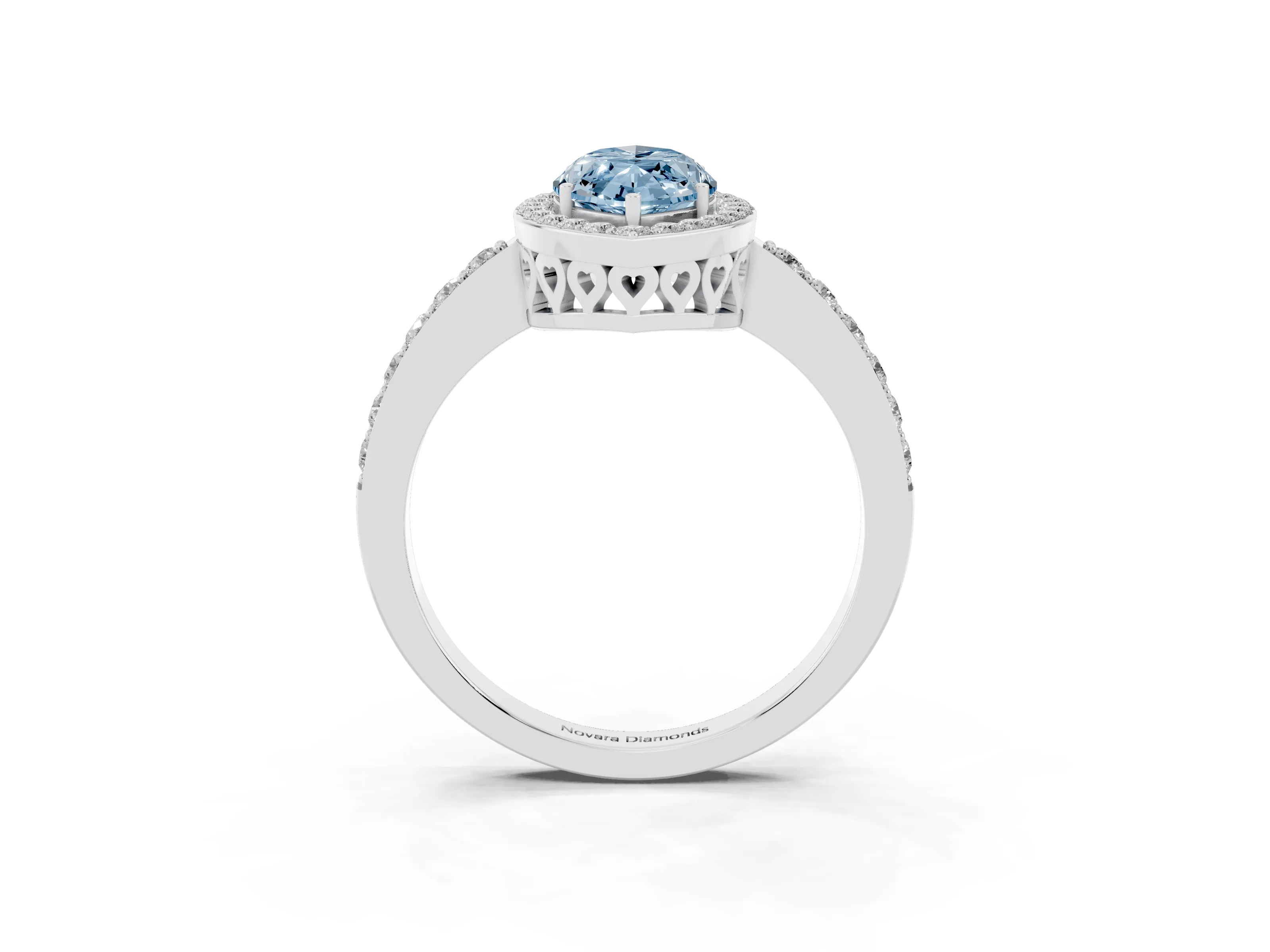 Fancy Blue Marquise Cut Diamond Halo Ring Set in White gold with Pavé-Setting Band and Open Prong Center