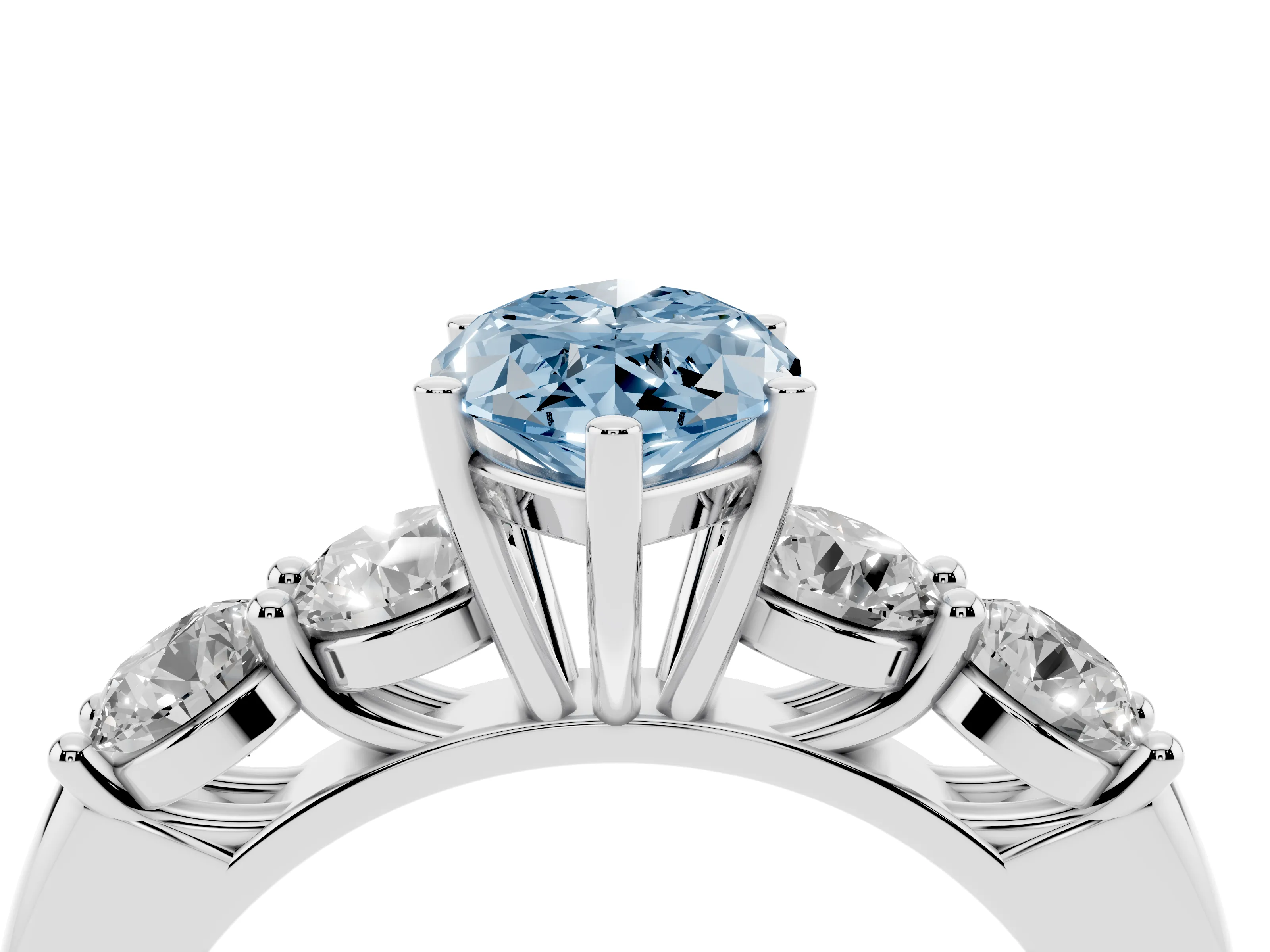 Fancy Blue Marquise Cut Diamond Five-Stone Prong Set Ring Set in White gold with Classic Band