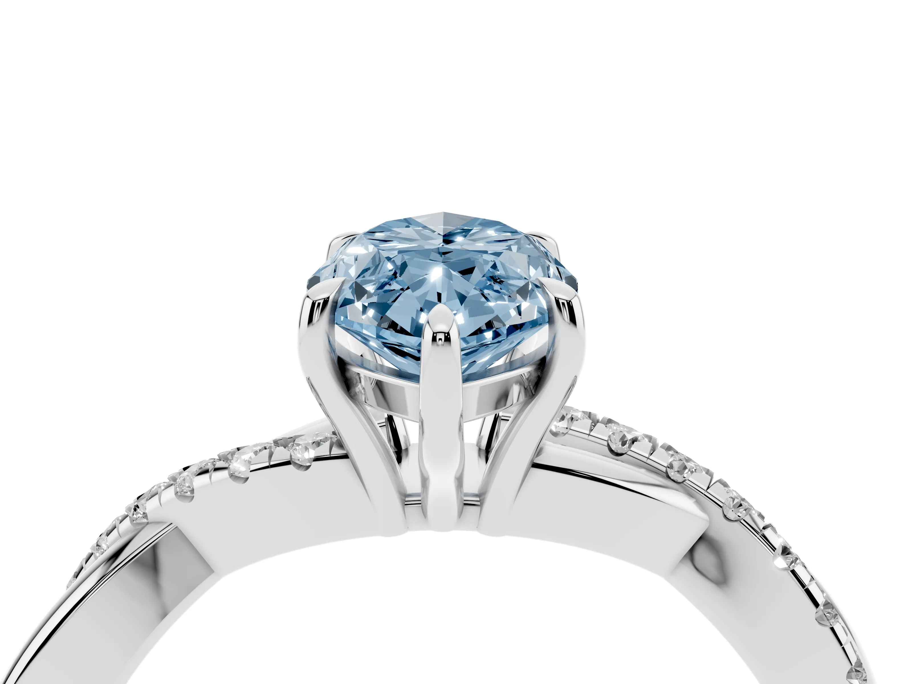 Fancy Blue Marquise Cut Diamond Twisted Pavé Band Ring Set in Platinum with Prong Setting