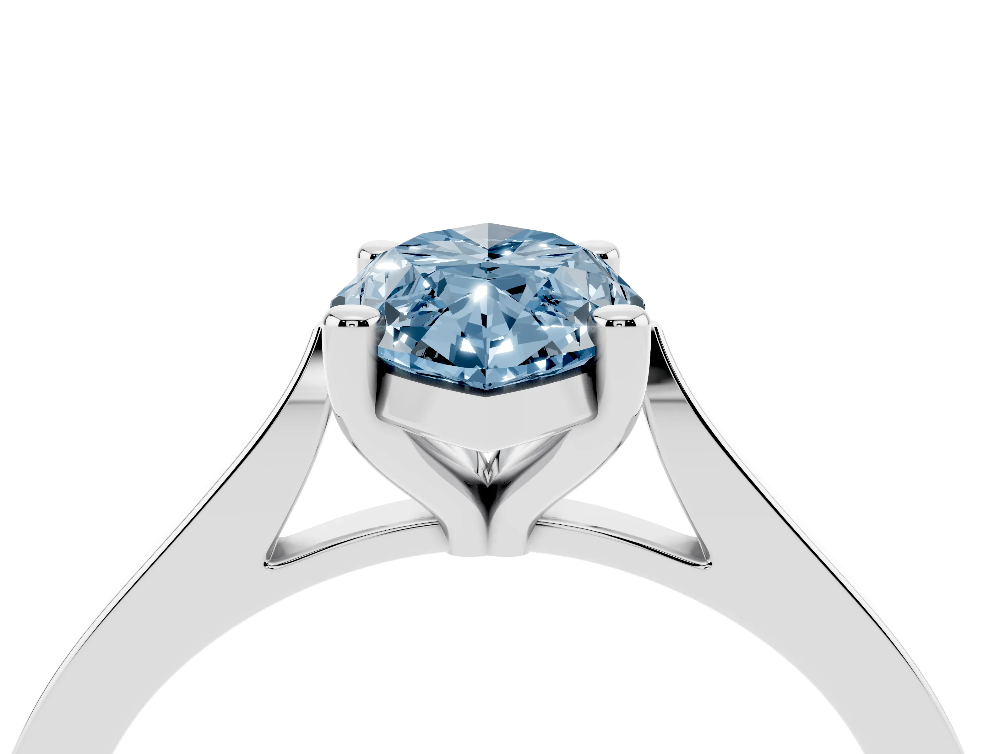 Fancy Blue Marquise Cut Diamond Solitaire Ring Set in Silver with Prong Setting and Tapered Band