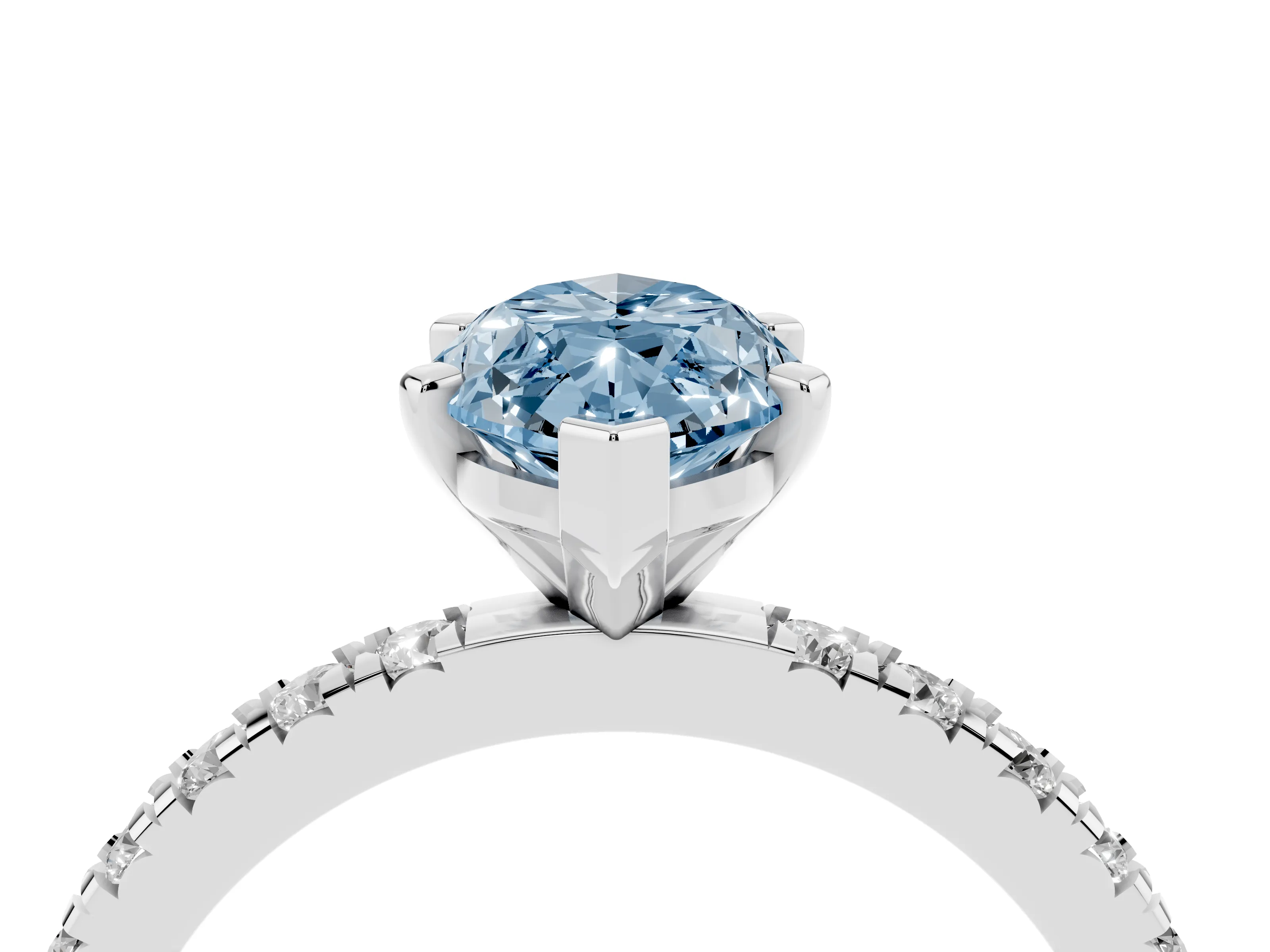 Fancy Blue Marquise Cut Diamond Pavé Band Solitaire Set in White gold with Prong Setting