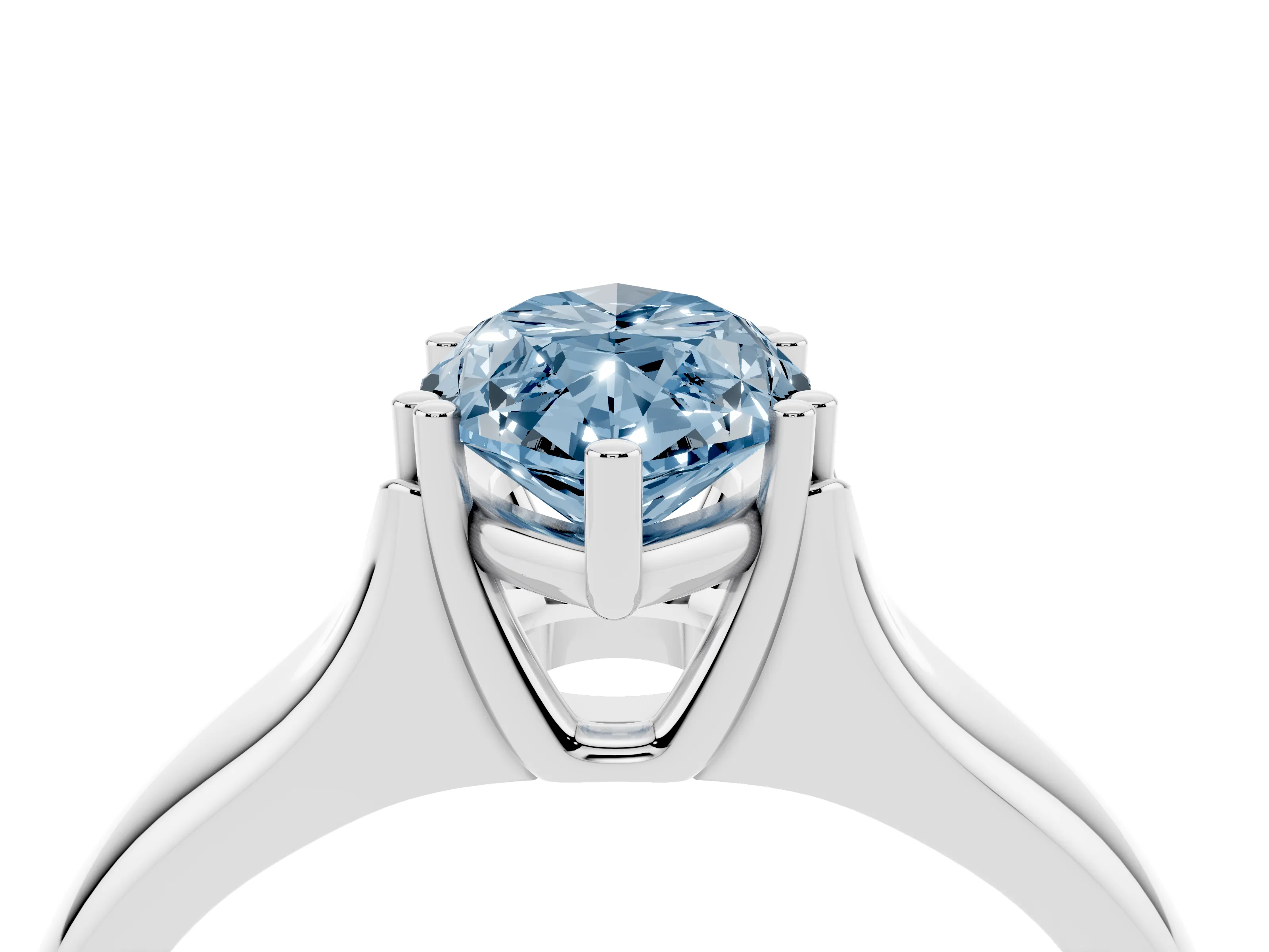 Fancy Blue Marquise Cut Diamond Solitaire Ring Set in Silver with Wide Band and Prong Setting