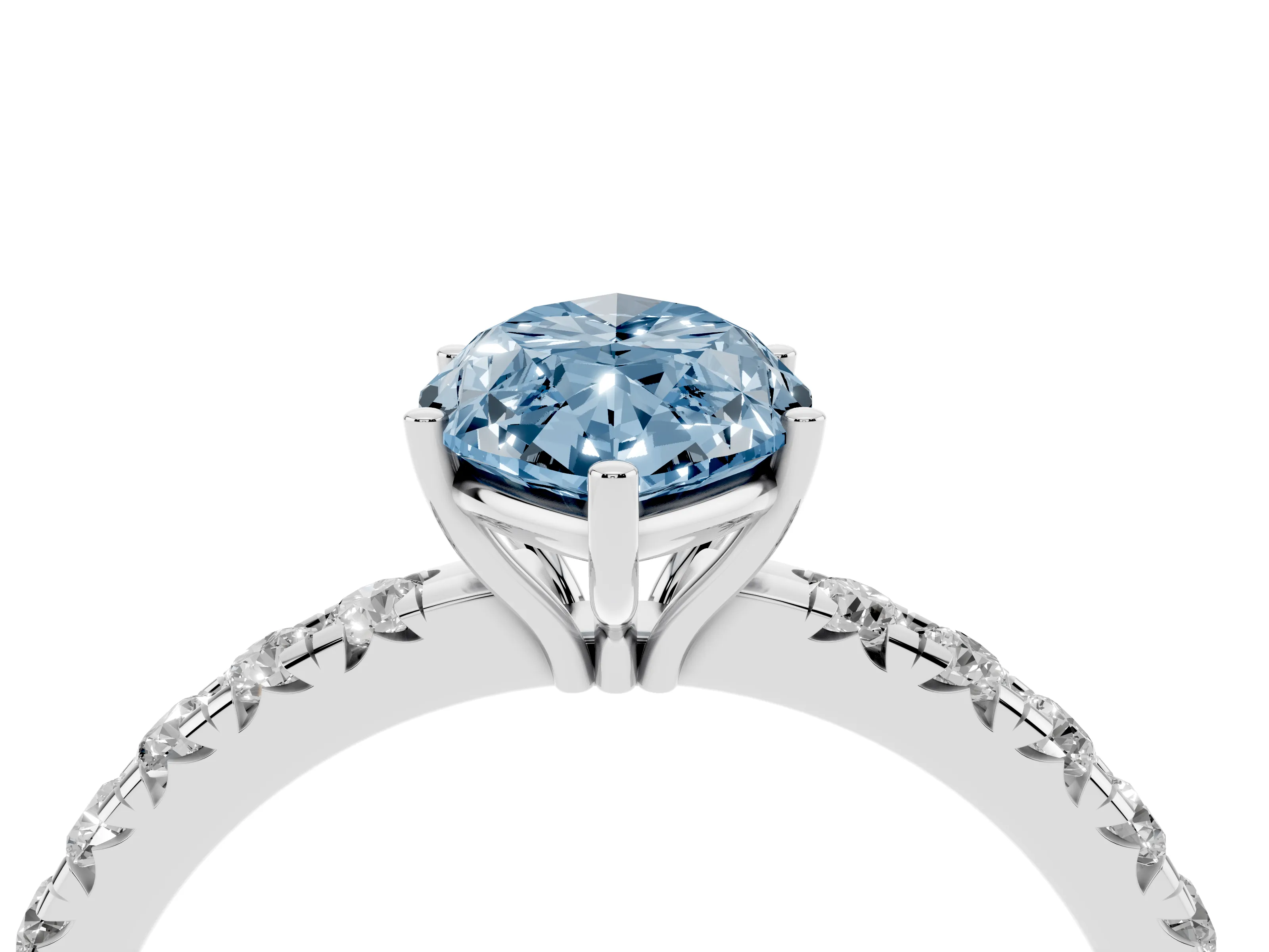 Fancy Blue Marquise Cut Diamond Pavé Solitaire Engagement Ring Set in White gold with Prong Setting