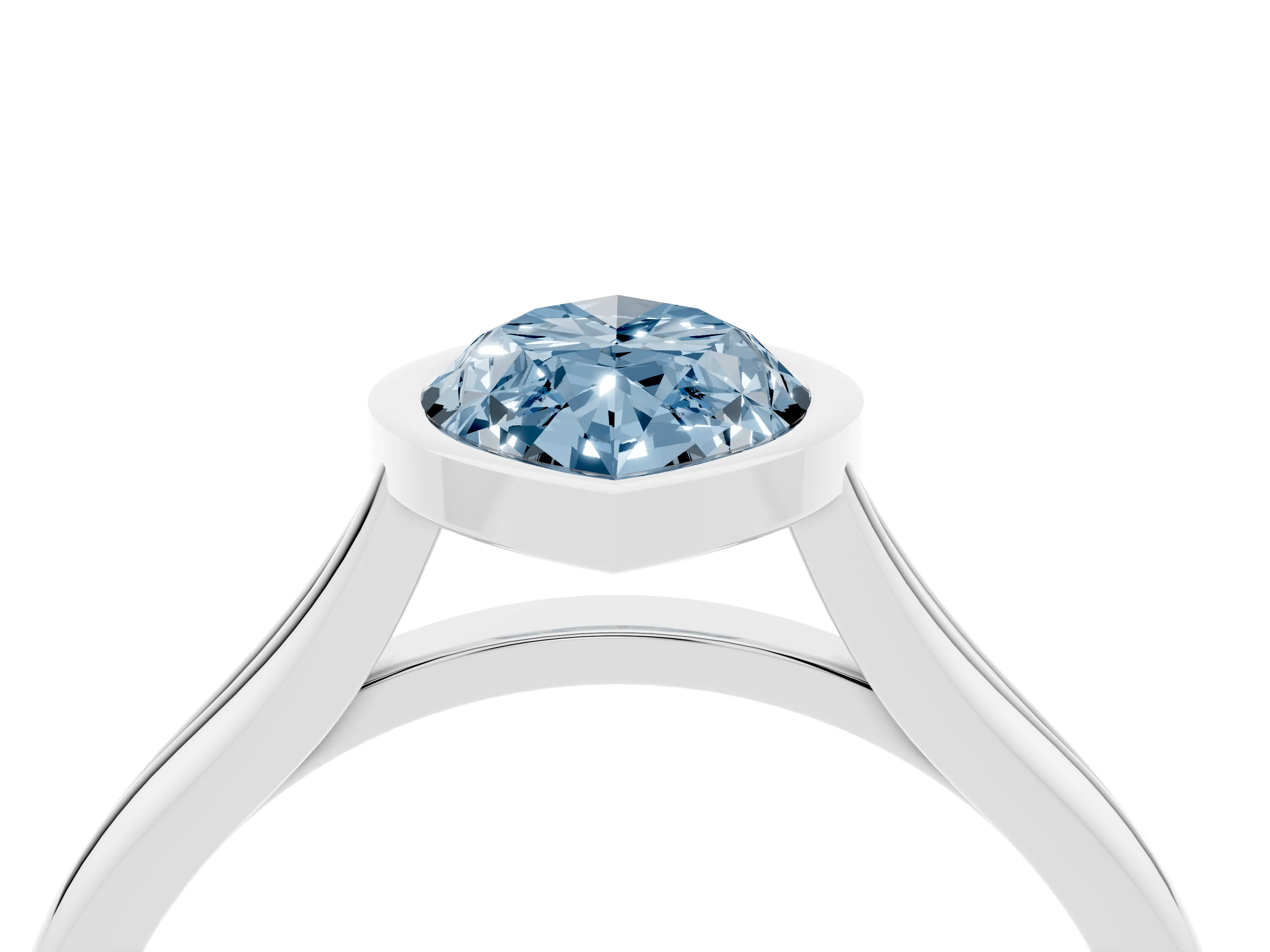 Fancy Blue Bezel Set Marquise Cut Diamond Solitaire Ring Set in White gold with Tapered Band