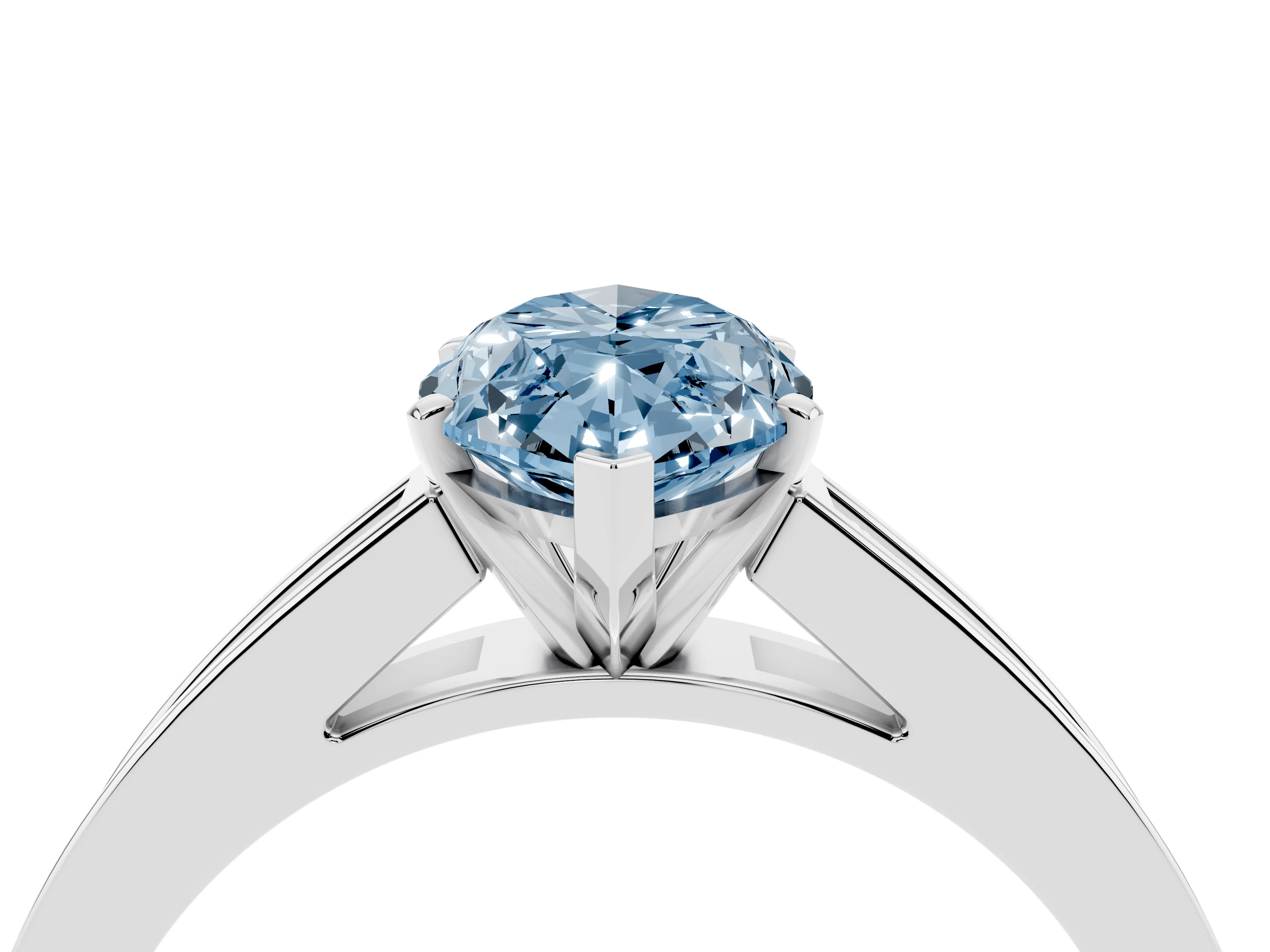 Fancy Blue Marquise Cut Diamond Solitaire Ring Set in Platinum with Channel-Set Band and Prong Setting