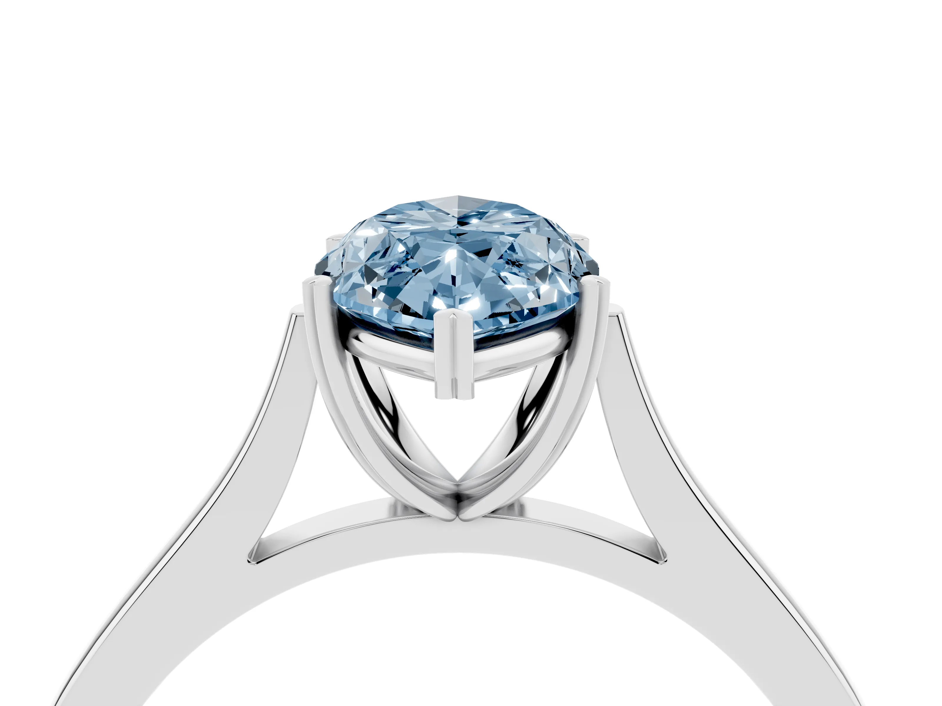 Fancy Blue Marquise Cut Diamond Solitaire Heart Prong Engagement Ring Set in Silver with Tapered Band
