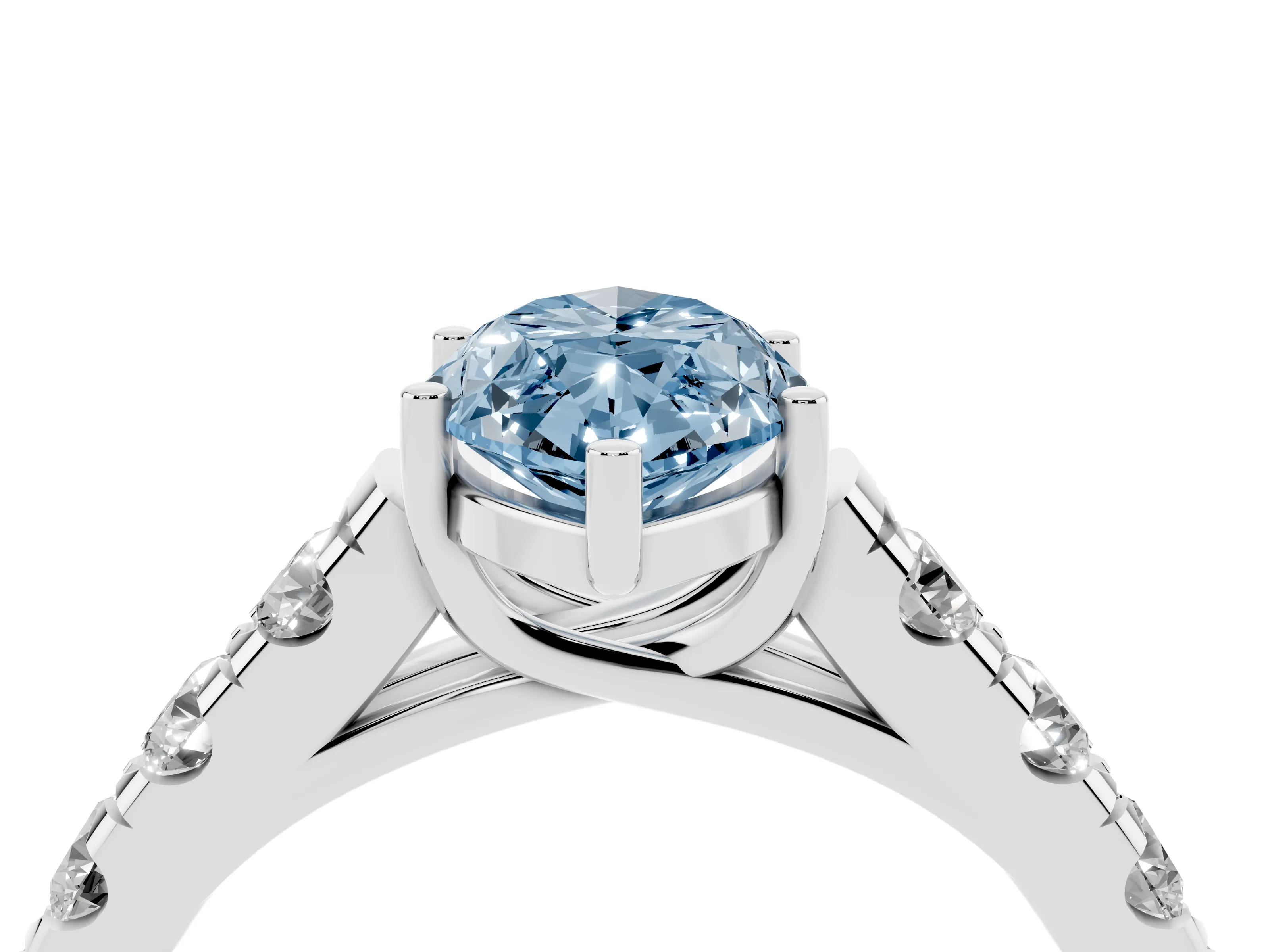 Fancy Blue Marquise Cut Diamond Solitaire Ring Set in Platinum with Cut-Down Micro Pavé Band and Prong Setting