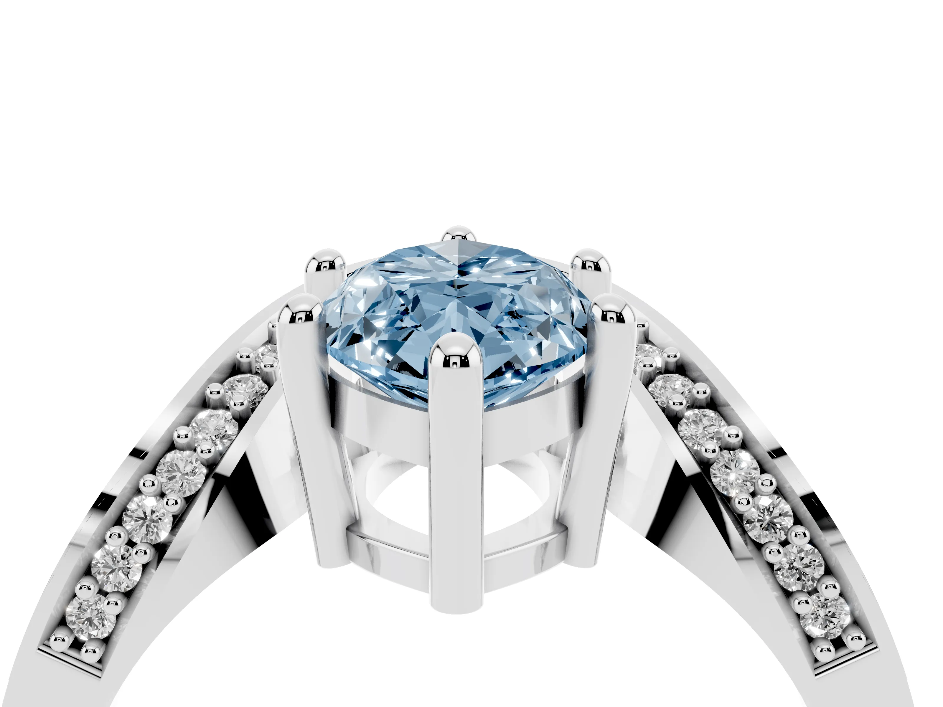 Fancy Blue Marquise Cut Diamond Solitaire Engagement Ring Set in Silver with Pavé Shoulders