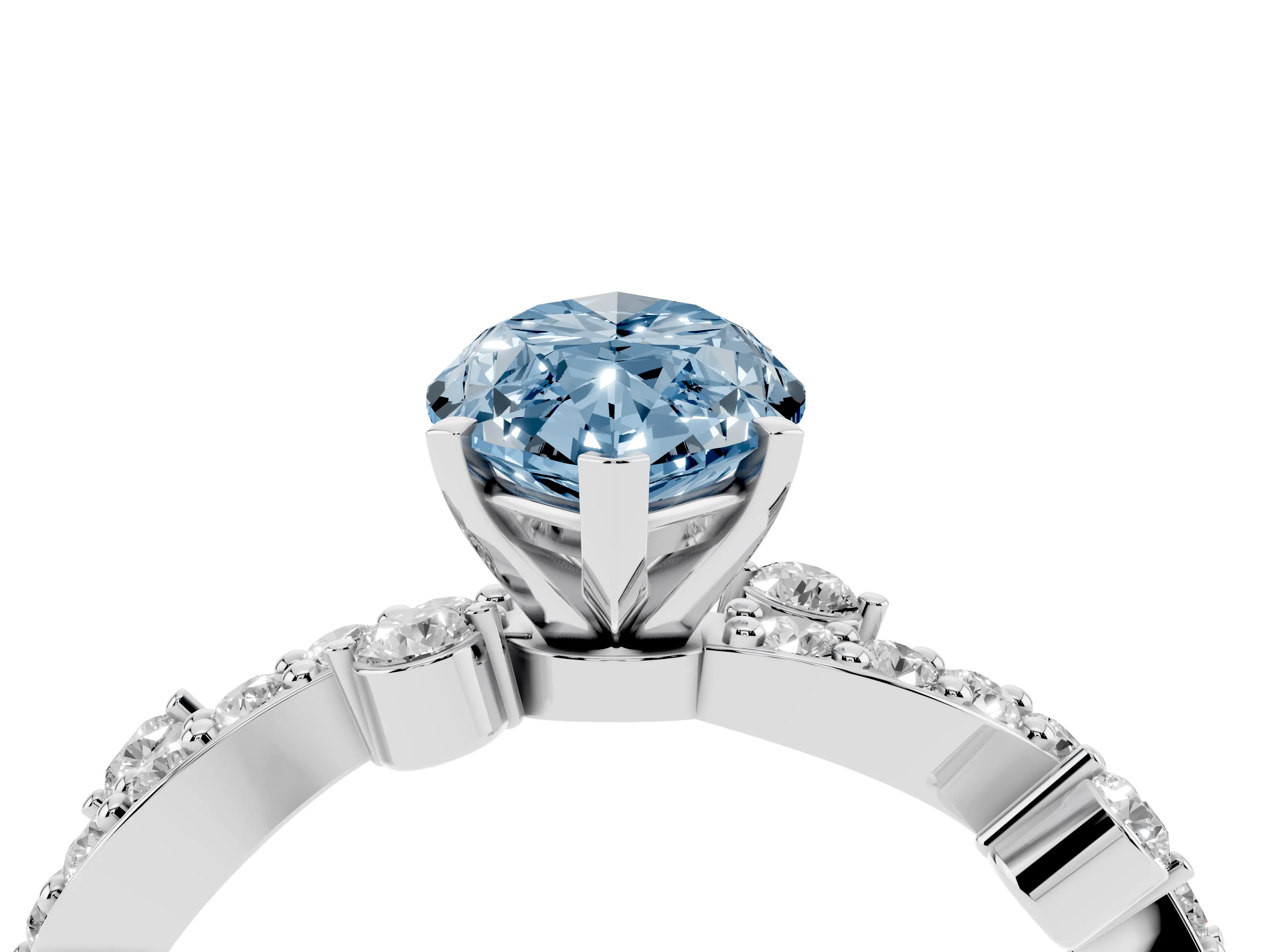 Fancy Blue Marquise Cut Diamond Solitaire Twisted Band Set in White gold with Pavé Setting