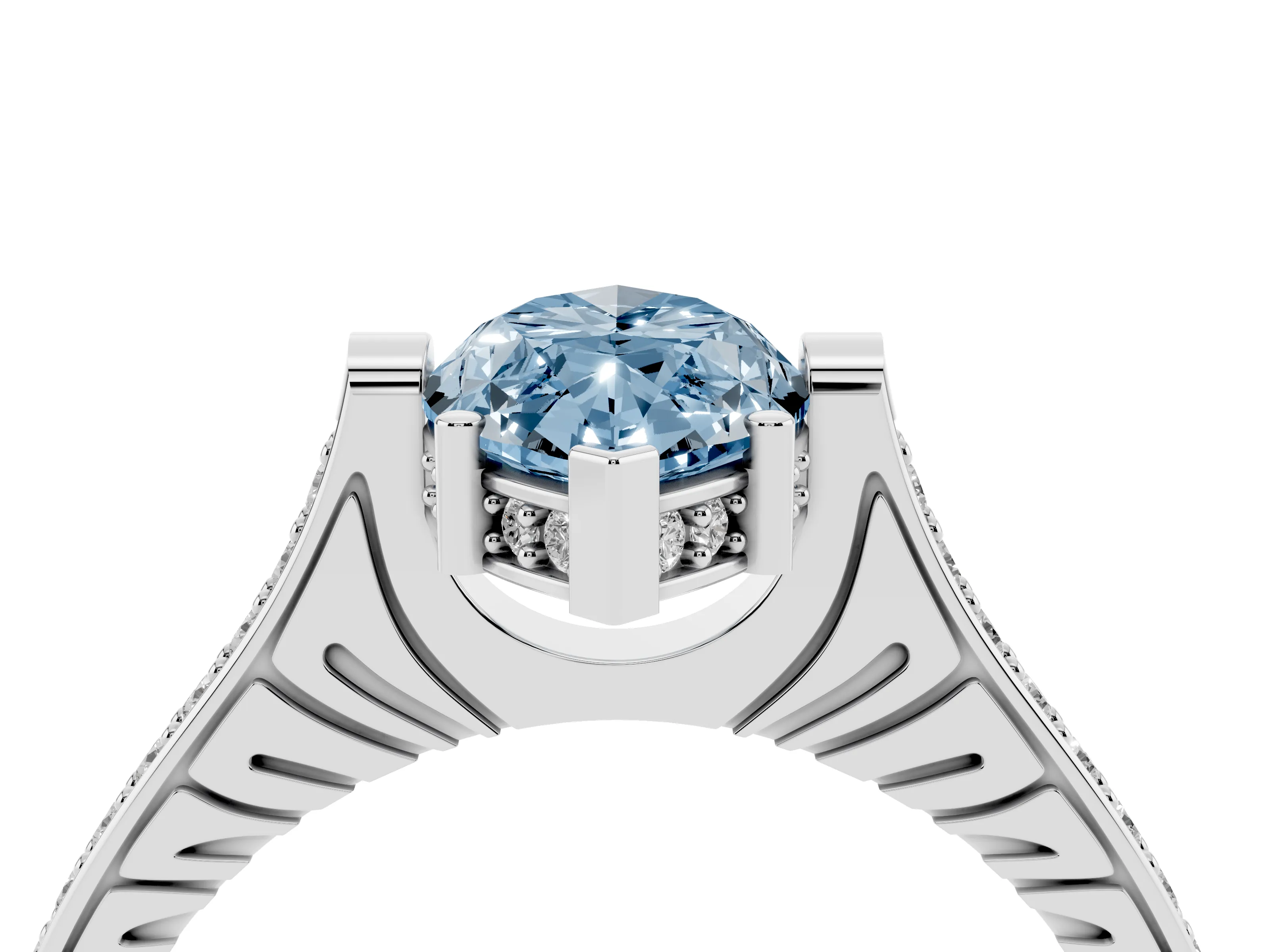 Fancy Blue Marquise Cut Diamond Solitaire Ring Set in Platinum with Channel Set Band and Bezel Prong Setting