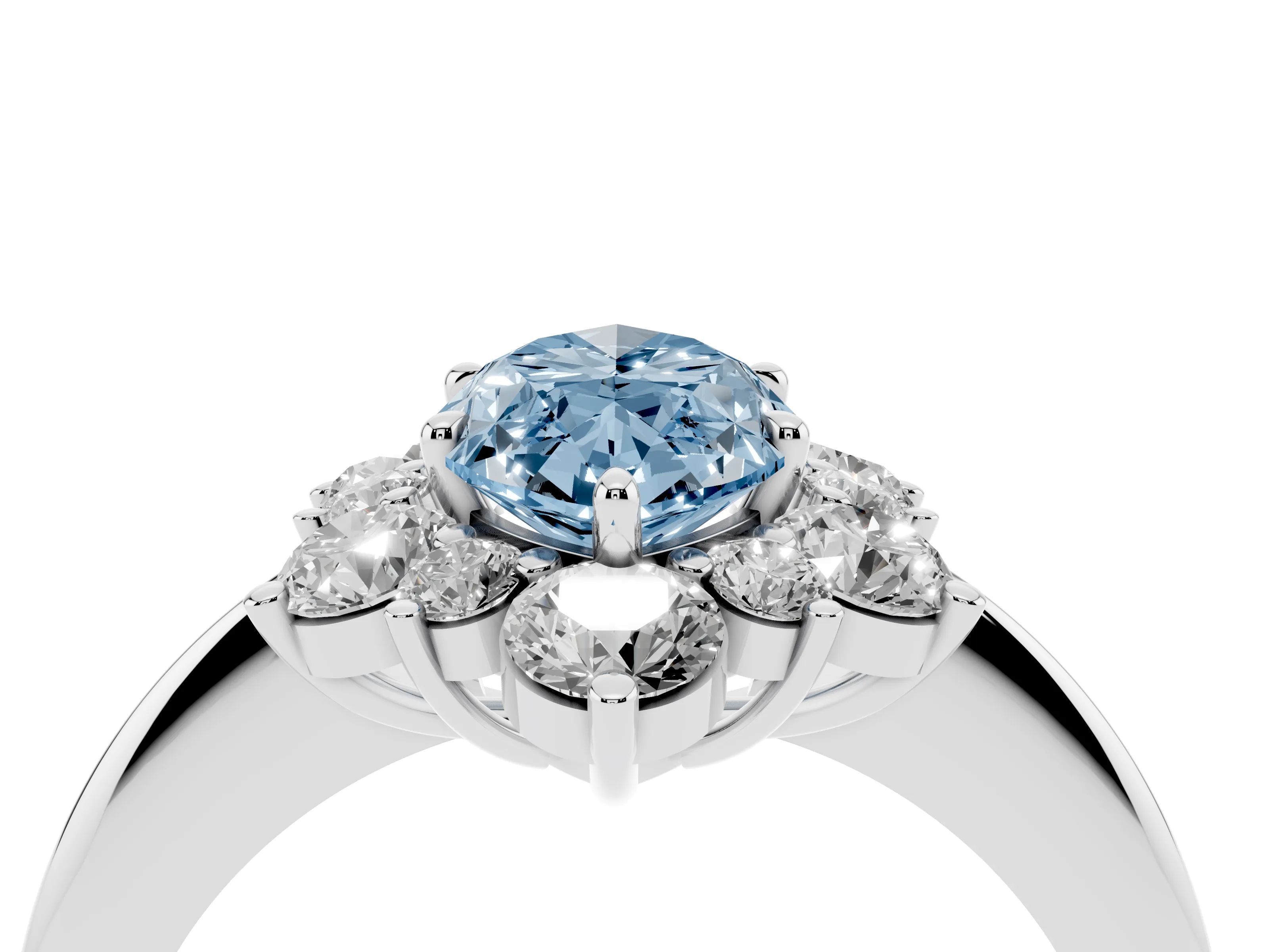 Fancy Blue Marquise Cut Diamond Cluster Halo Ring Set in Platinum with Solitaire Band and Prong Setting