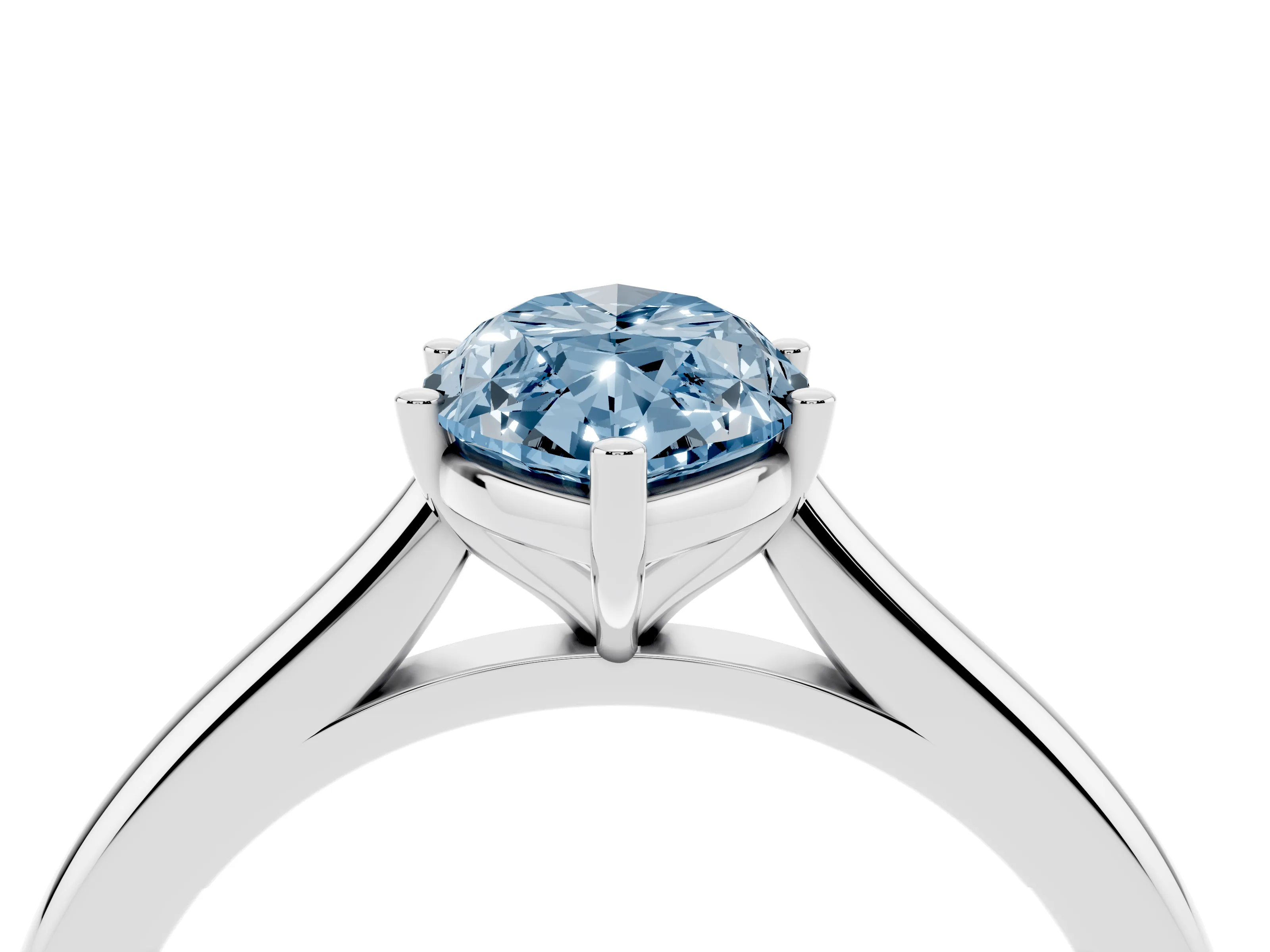 Fancy Blue Marquise Cut Diamond Solitaire Ring Set in Platinum with Cathedral Band and Prong Setting