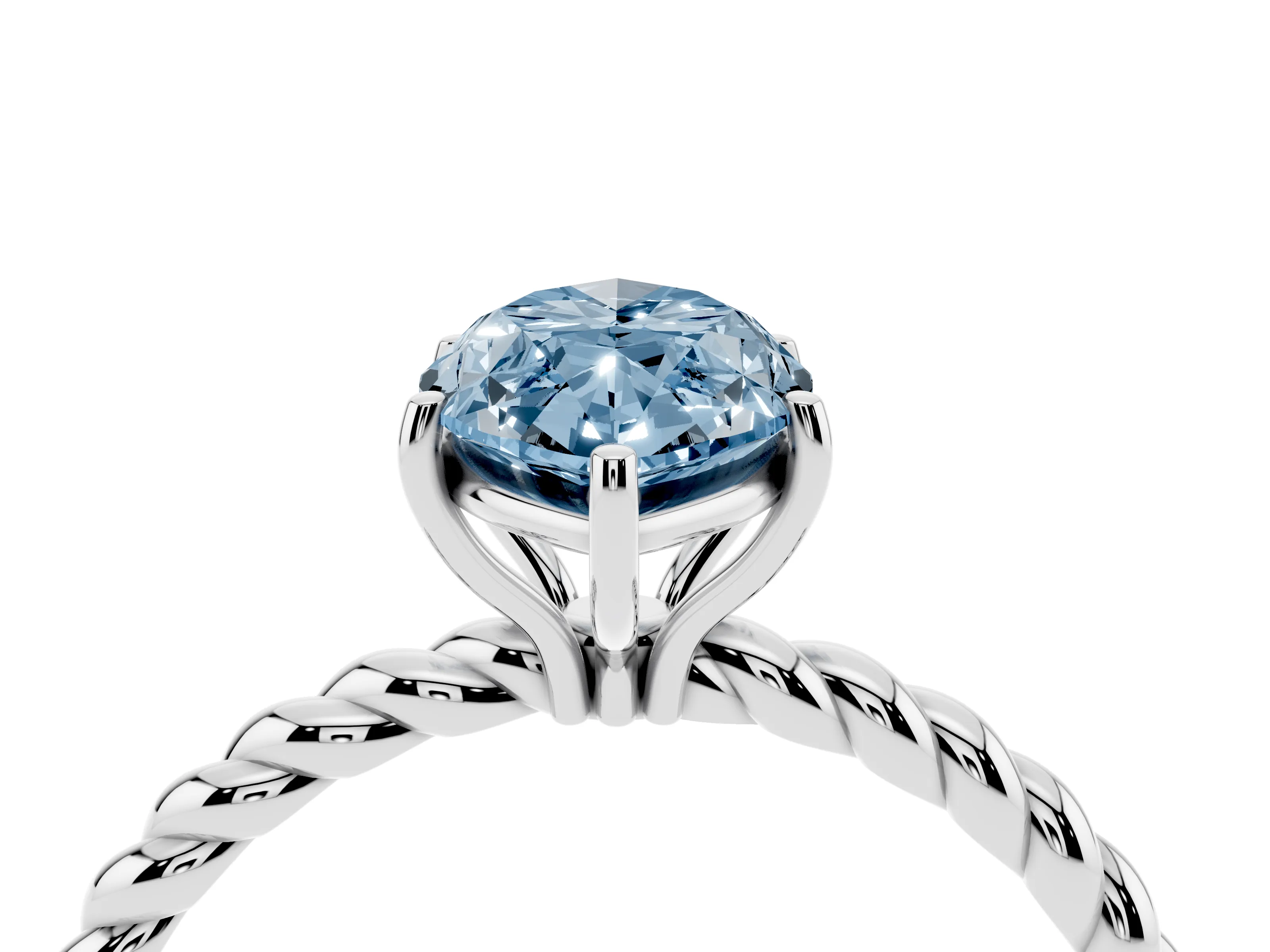 Fancy Blue Marquise Cut Diamond Solitaire Ring Set in Silver with Twist Band and Prong Setting
