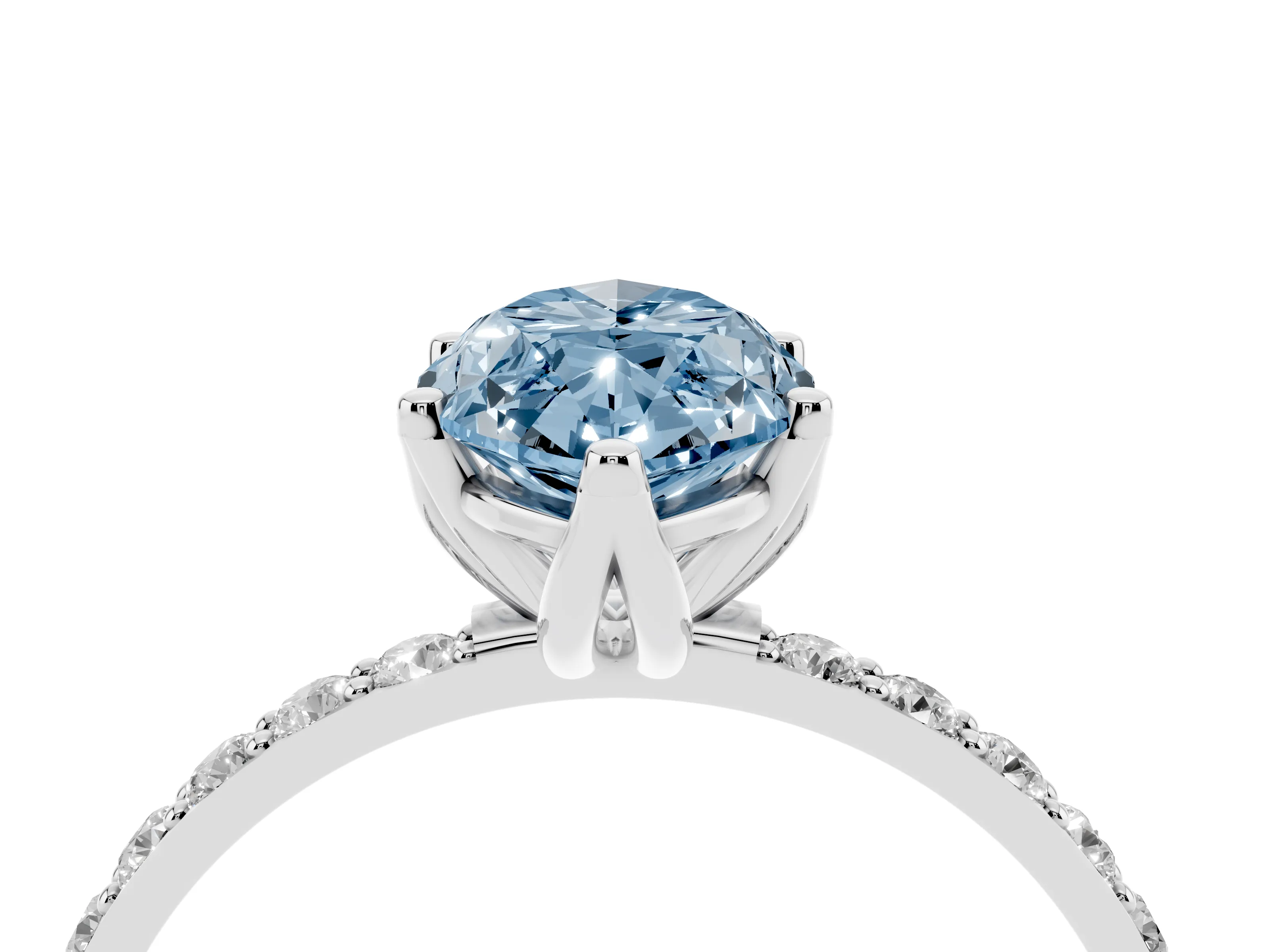 Fancy Blue Marquise Cut Diamond Solitaire Engagement Ring Set in Silver with Round Pavé Band and Prong Setting
