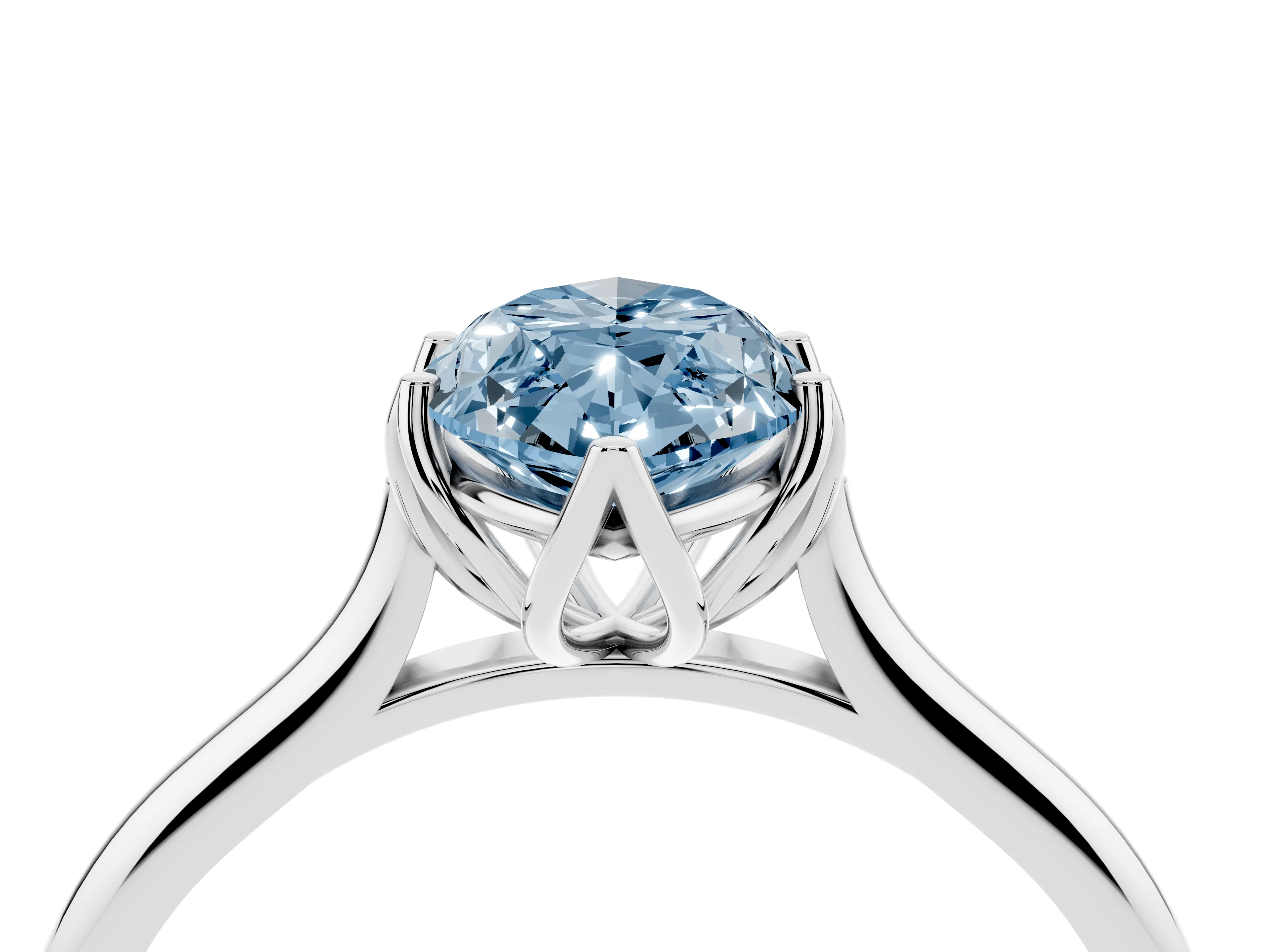 Fancy Blue Marquise Cut Diamond Solitaire Cathedral Ring Set in Silver with Prong Setting