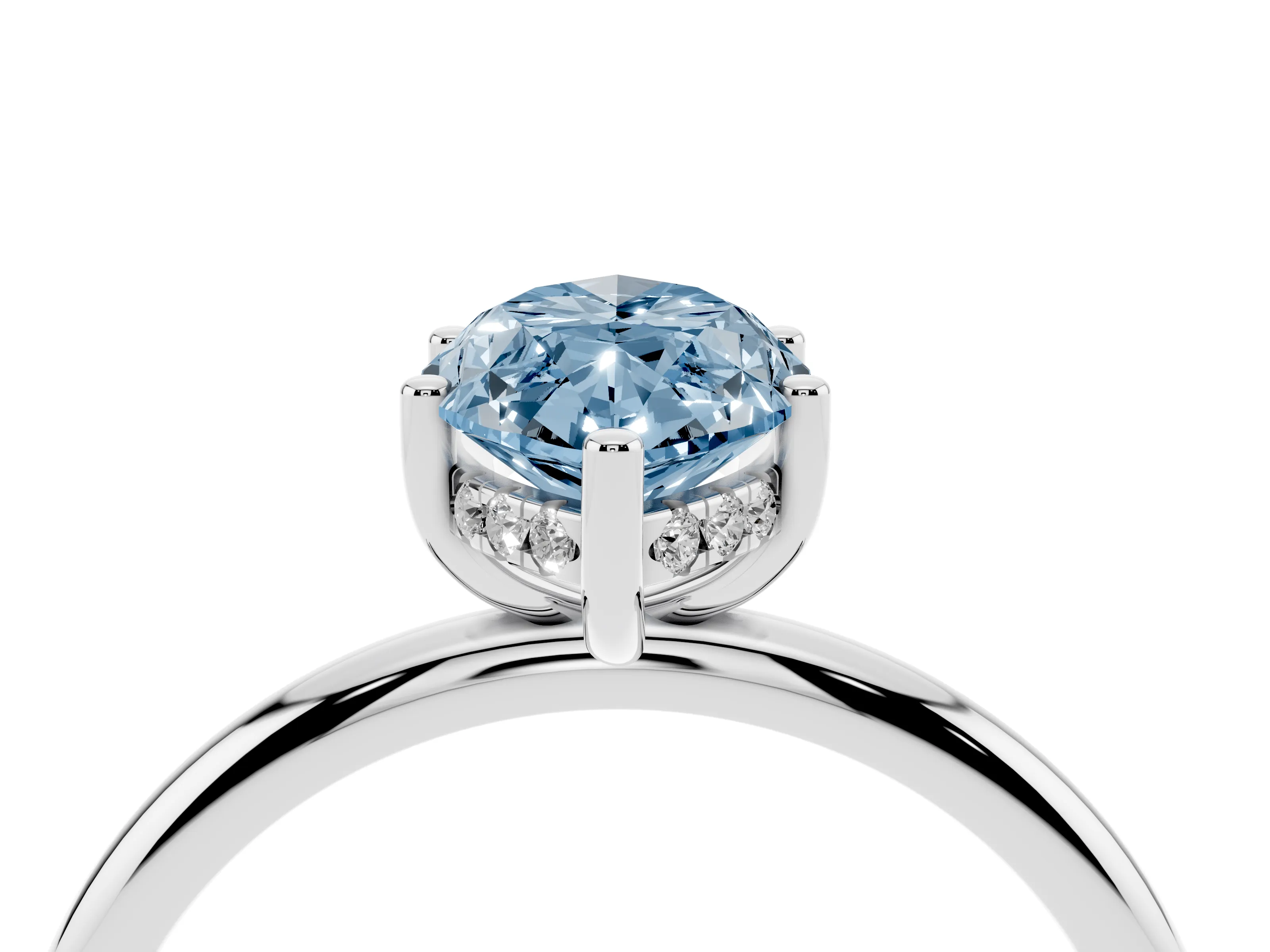 Fancy Blue Marquise Cut Diamond Solitaire Engagement Ring Set in Silver with Prong Setting and Polished Band