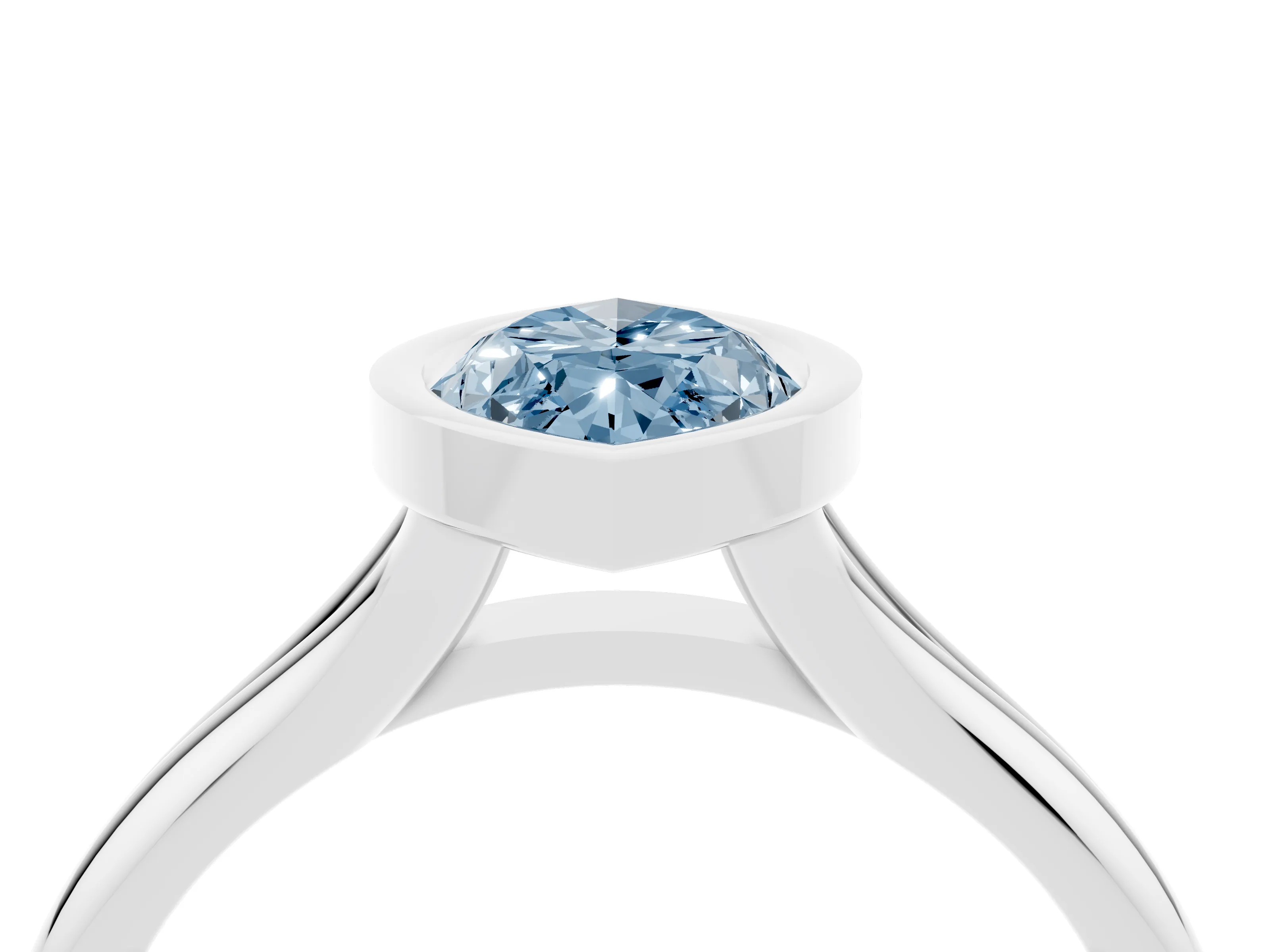 Fancy Blue Bezel Set Marquise Cut Diamond Solitaire Ring Set in Platinum with Smooth Band