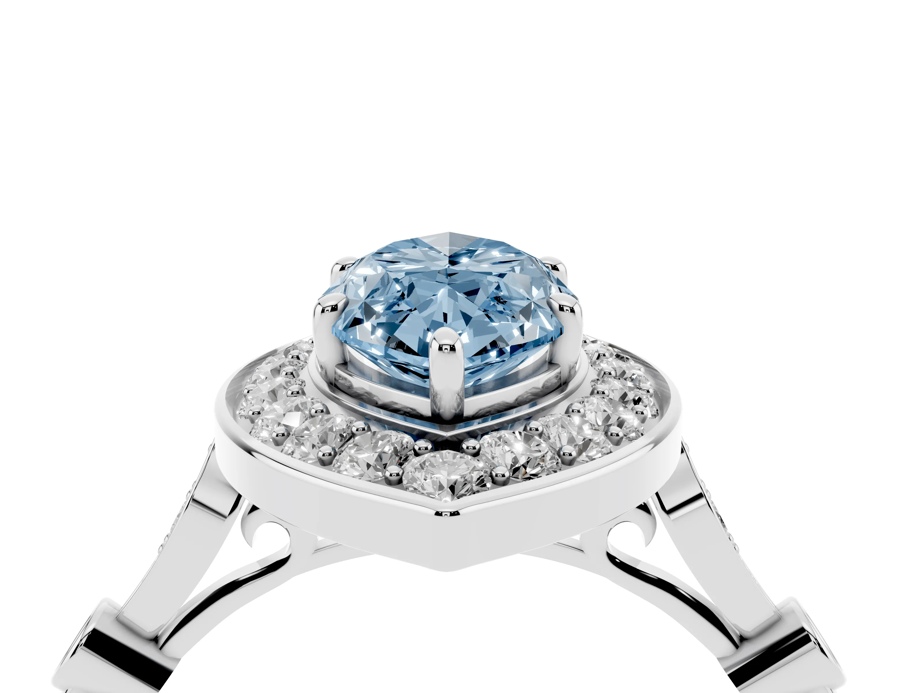 Fancy Blue Marquise Cut Diamond Halo Engagement Ring Set in Silver with Twisted Band and Prong Setting