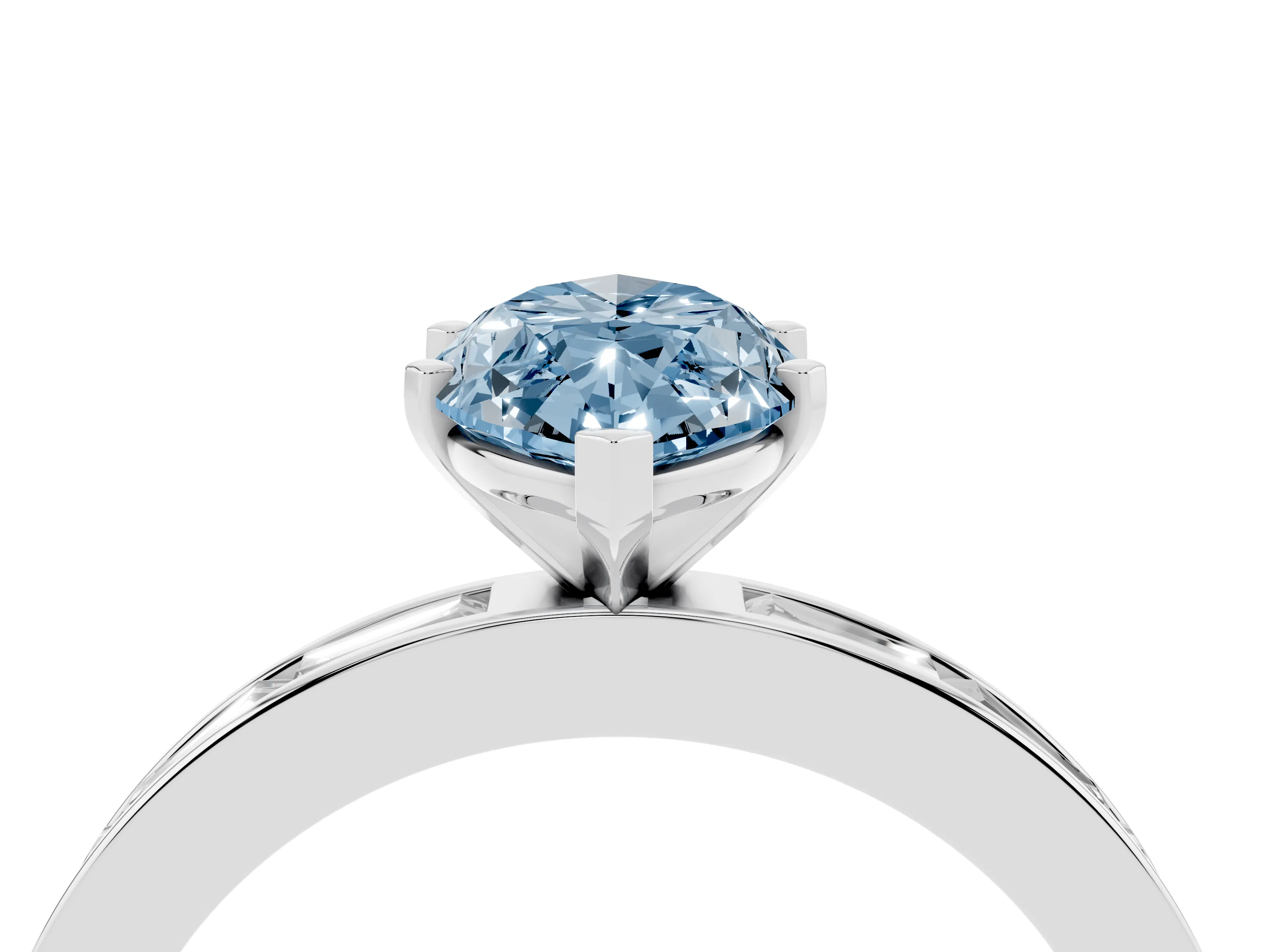 Fancy Blue Marquise Cut Diamond Solitaire Ring Set in White gold with Channel-Set Baguette Band and Prong Setting