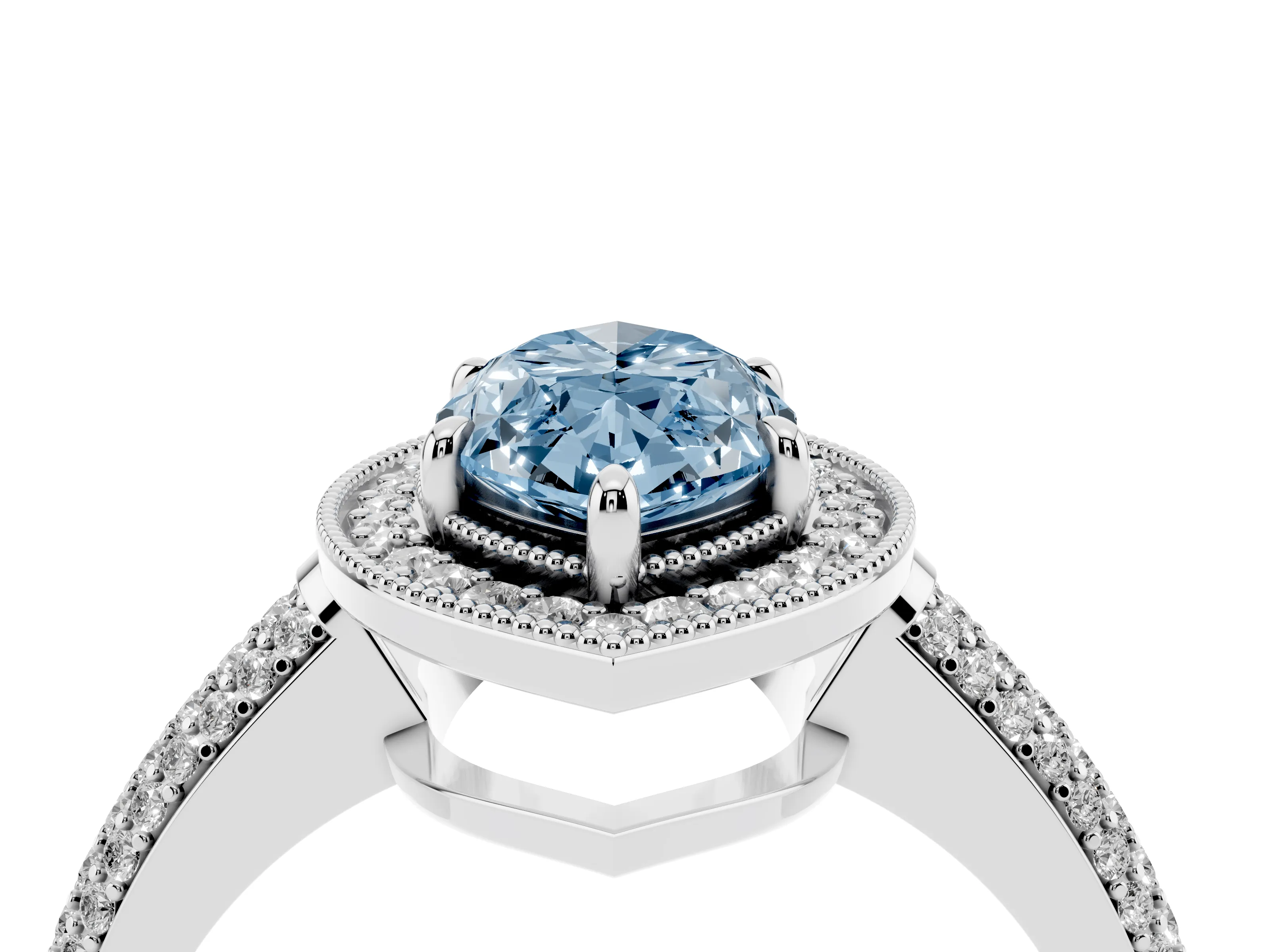Fancy Blue Marquise Cut Diamond Halo Pavé Band Set in Silver with Prong Setting