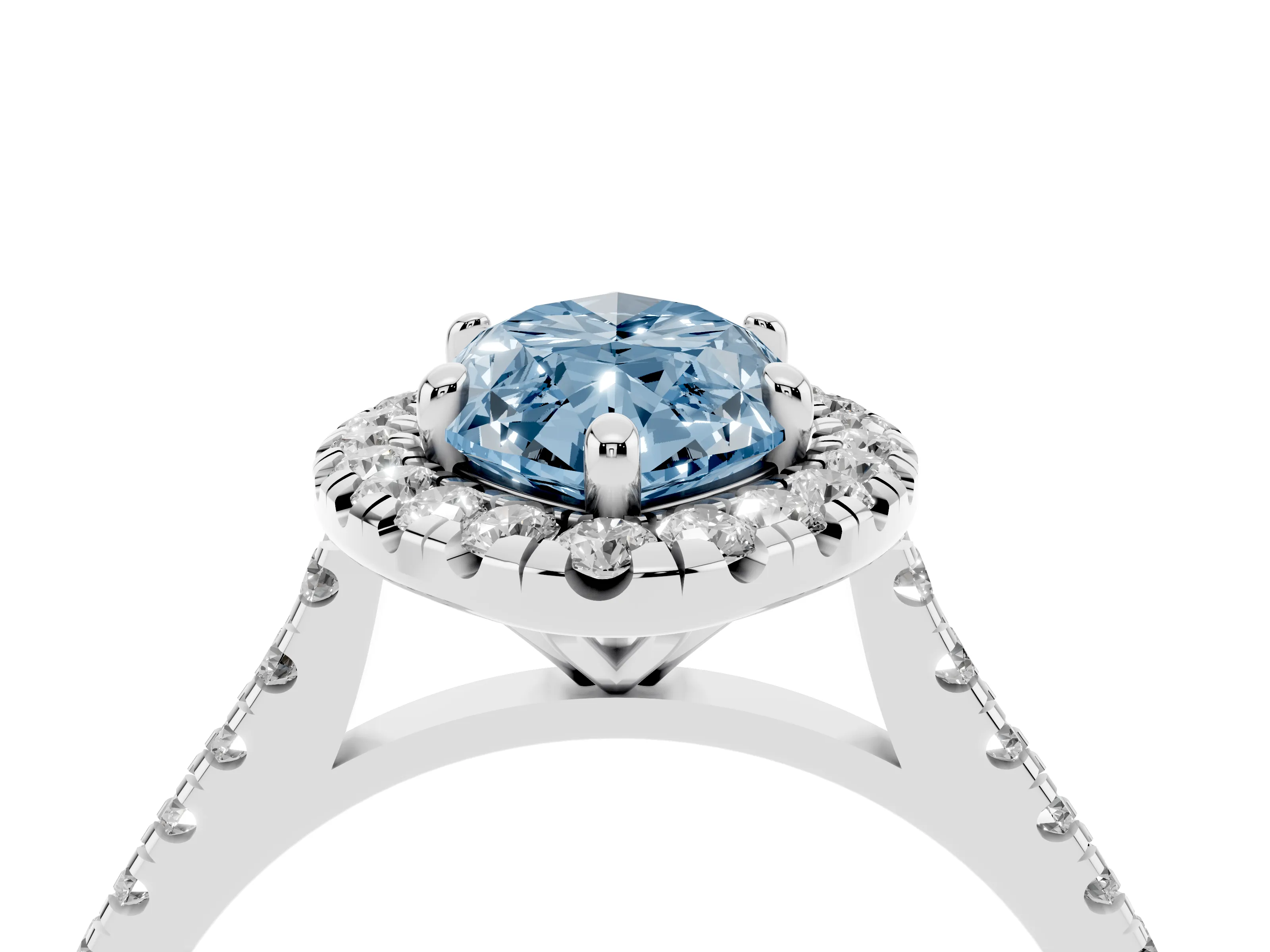 Fancy Blue Marquise Cut Diamond Cushion Halo Ring Set in White gold with Pavé Band