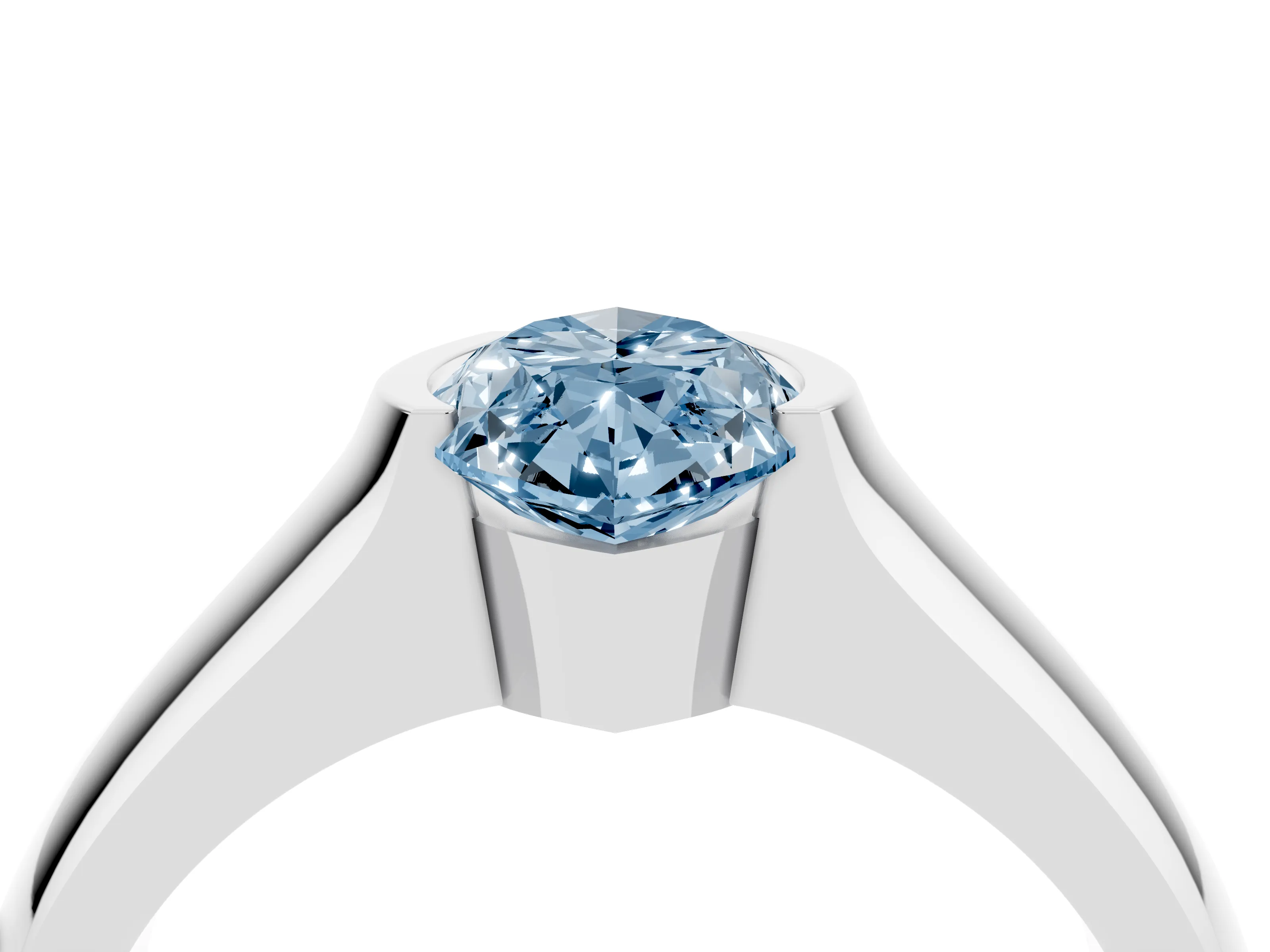 Fancy Blue Marquise Cut Diamond Bezel Solitaire Ring Set in White gold with Wide Band